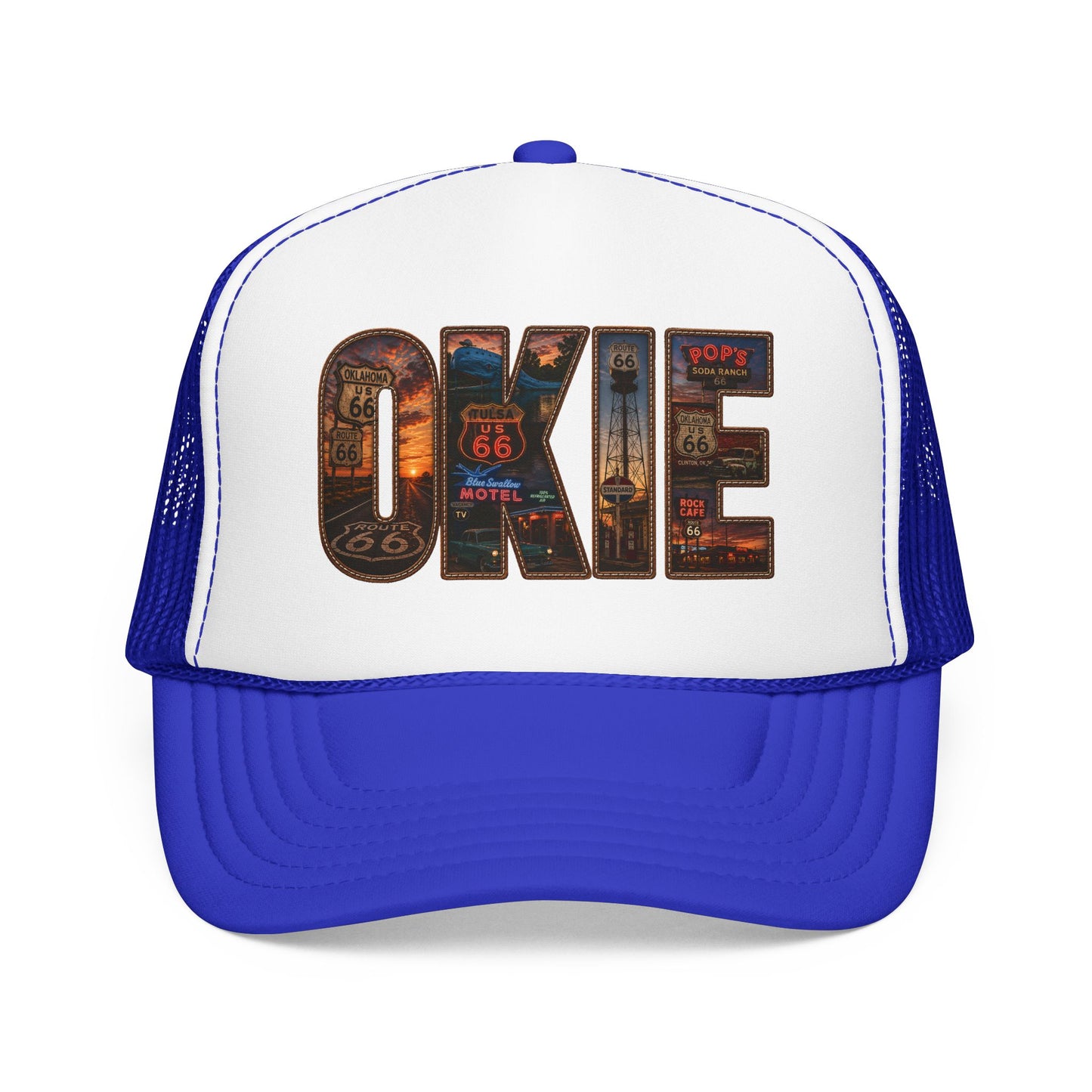 Route 66 Trucker Hat — Vintage 'ONE' Road Sign Graphic Foam Cap