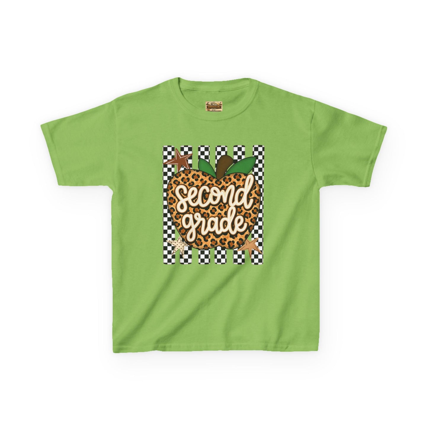 Second Grade Leopard Apple Kids T-Shirt — Back-to-School Teacher Appreciation Tee