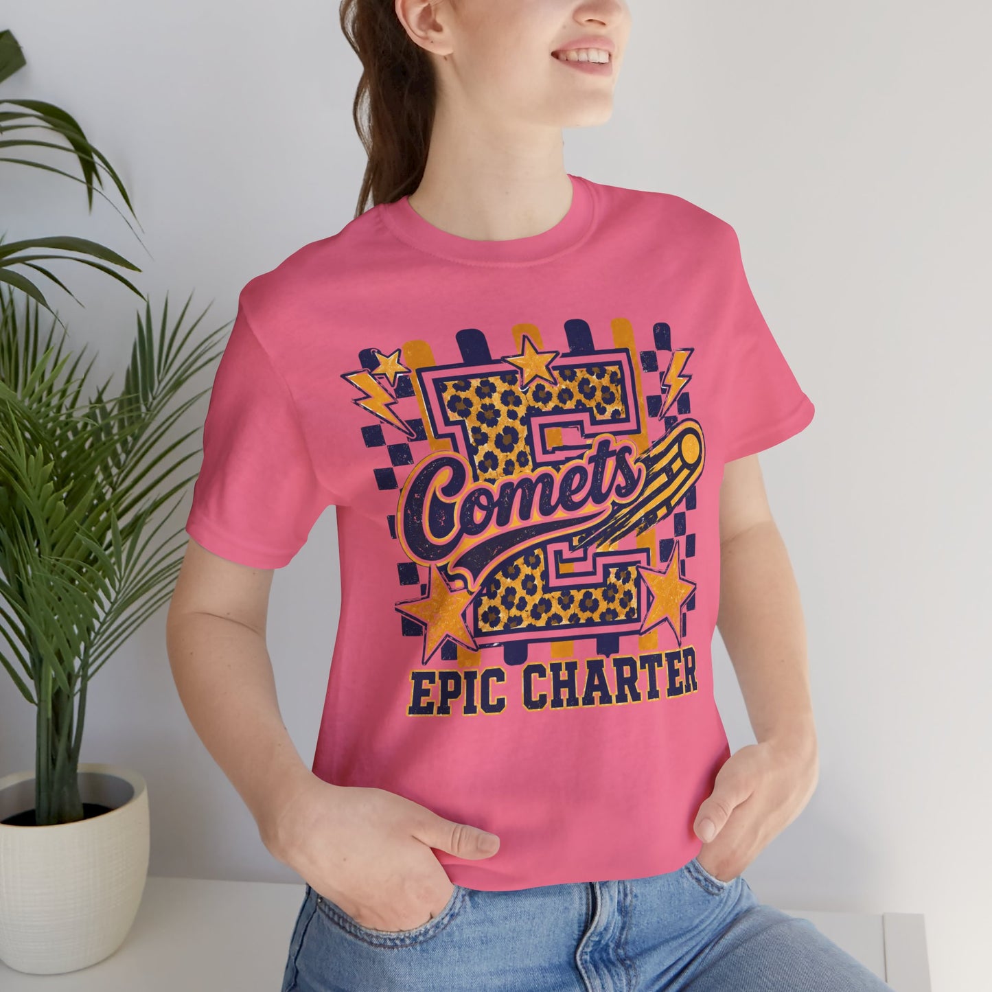 Comets Epic Charter Baseball T-Shirt — Leopard Letter Sports Tee