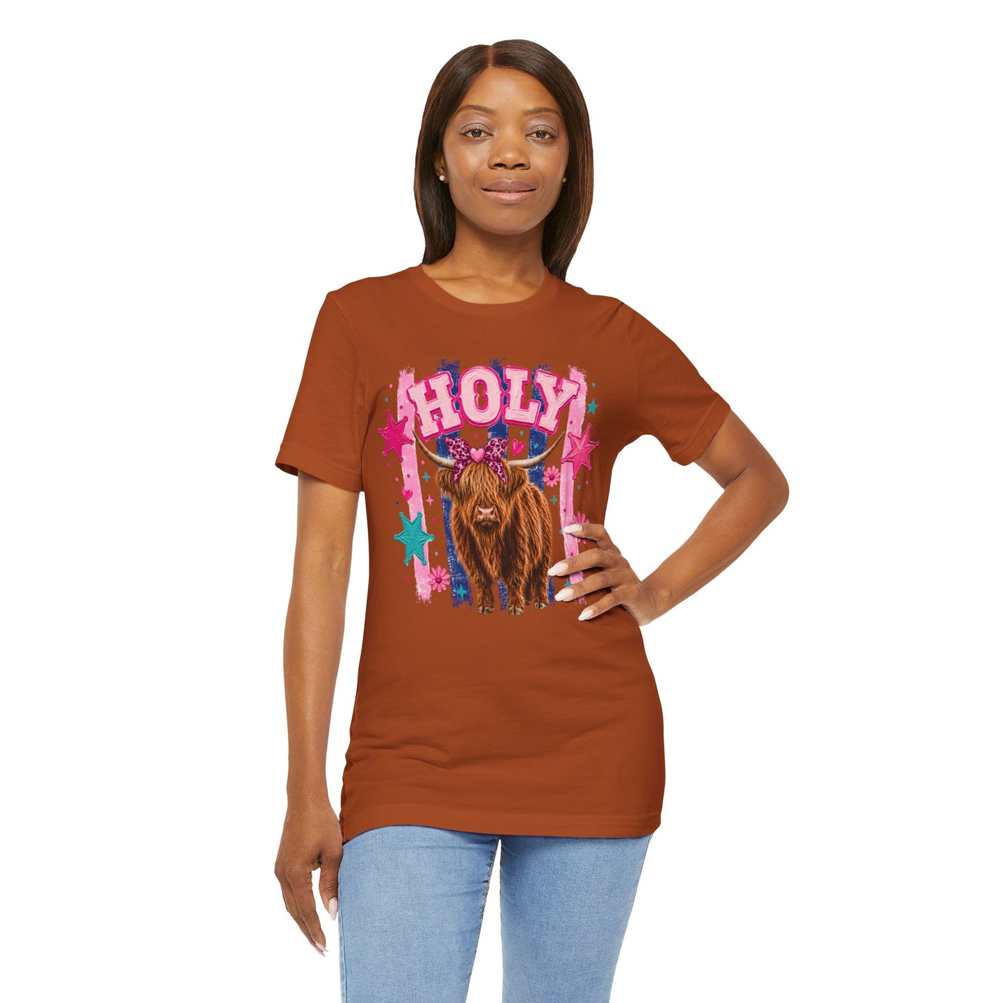 Holy Cow Highland Cow Graphic Tee — Cute Pastel Ranch Shirt