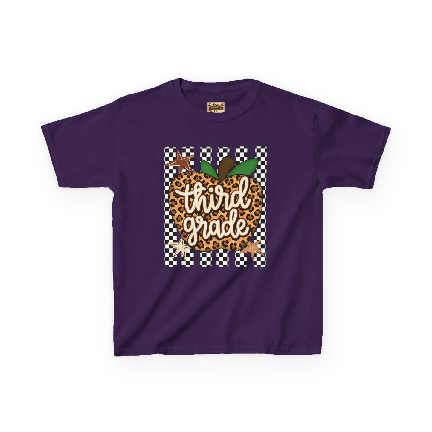 Third Grade Leopard Apple Kids T‑Shirt