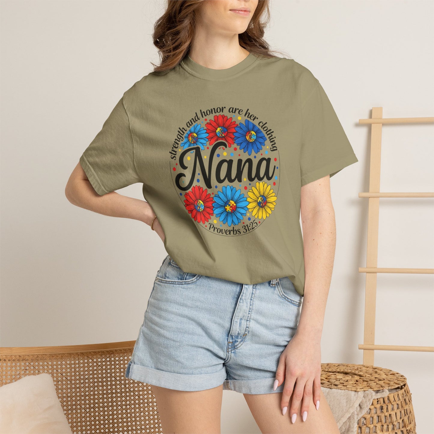 Nana Floral Proverbs T-Shirt — “Strength and Honor” Grandma Gift