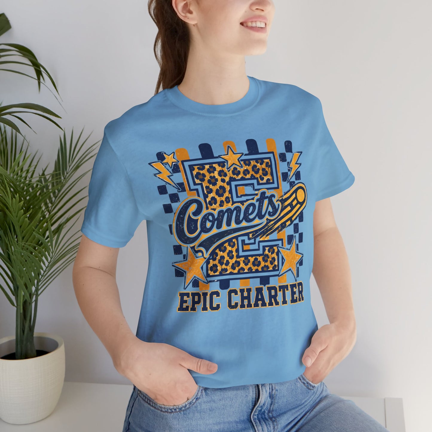 Comets Epic Charter Baseball T-Shirt — Leopard Letter Sports Tee