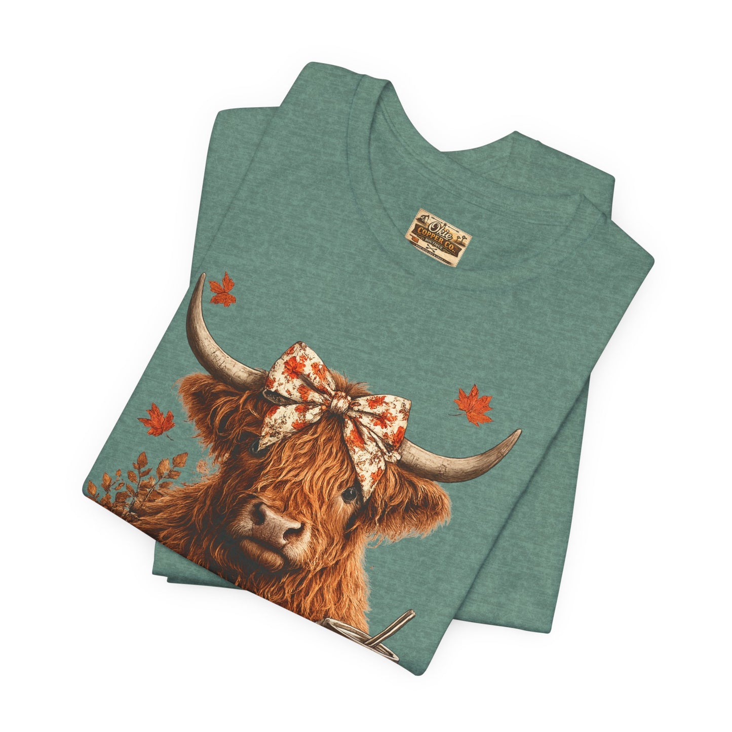 Autumn Highland Cow Tee — Fall Pumpkin Latte Graphic T-Shirt