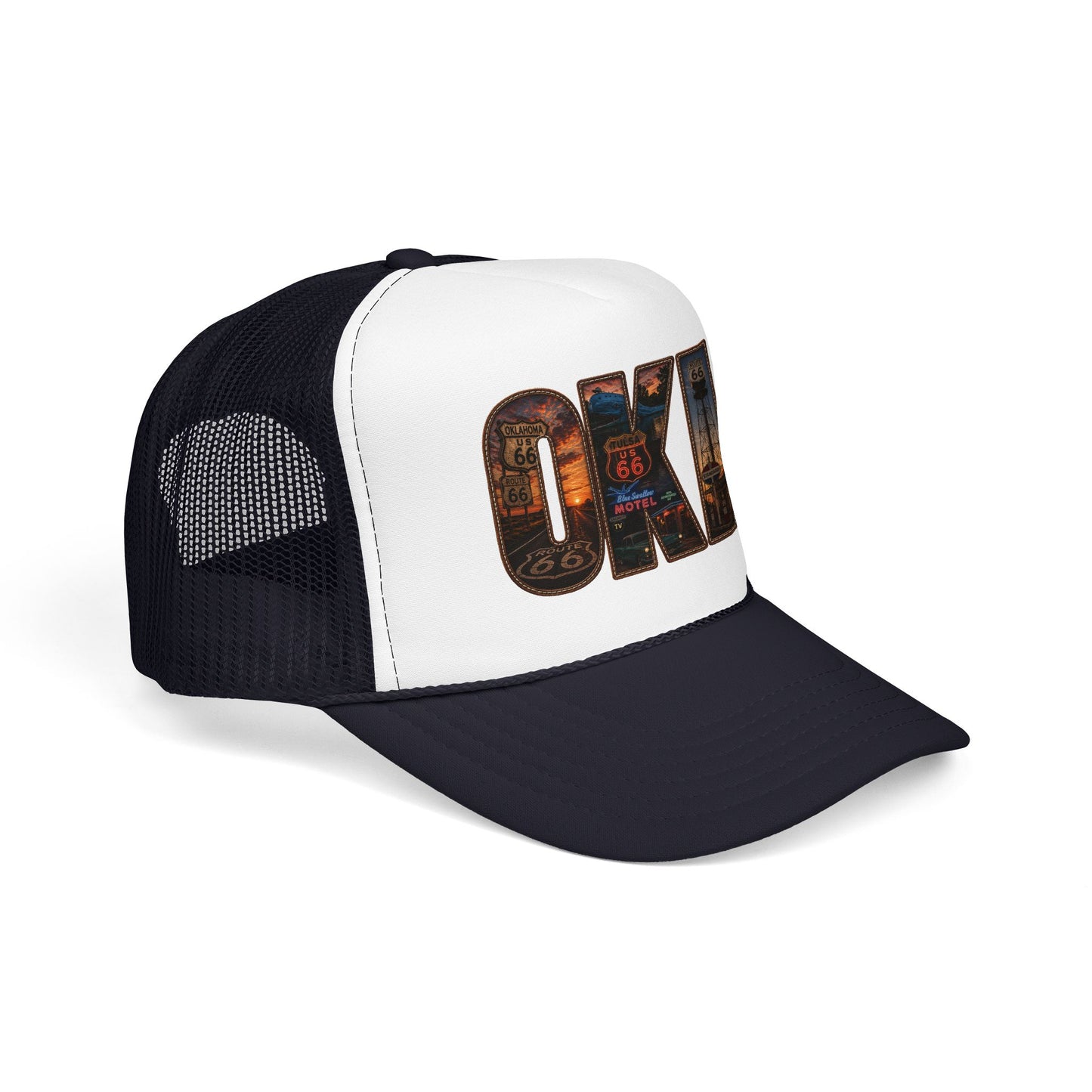 Route 66 Trucker Hat — Vintage 'ONE' Road Sign Graphic Foam Cap