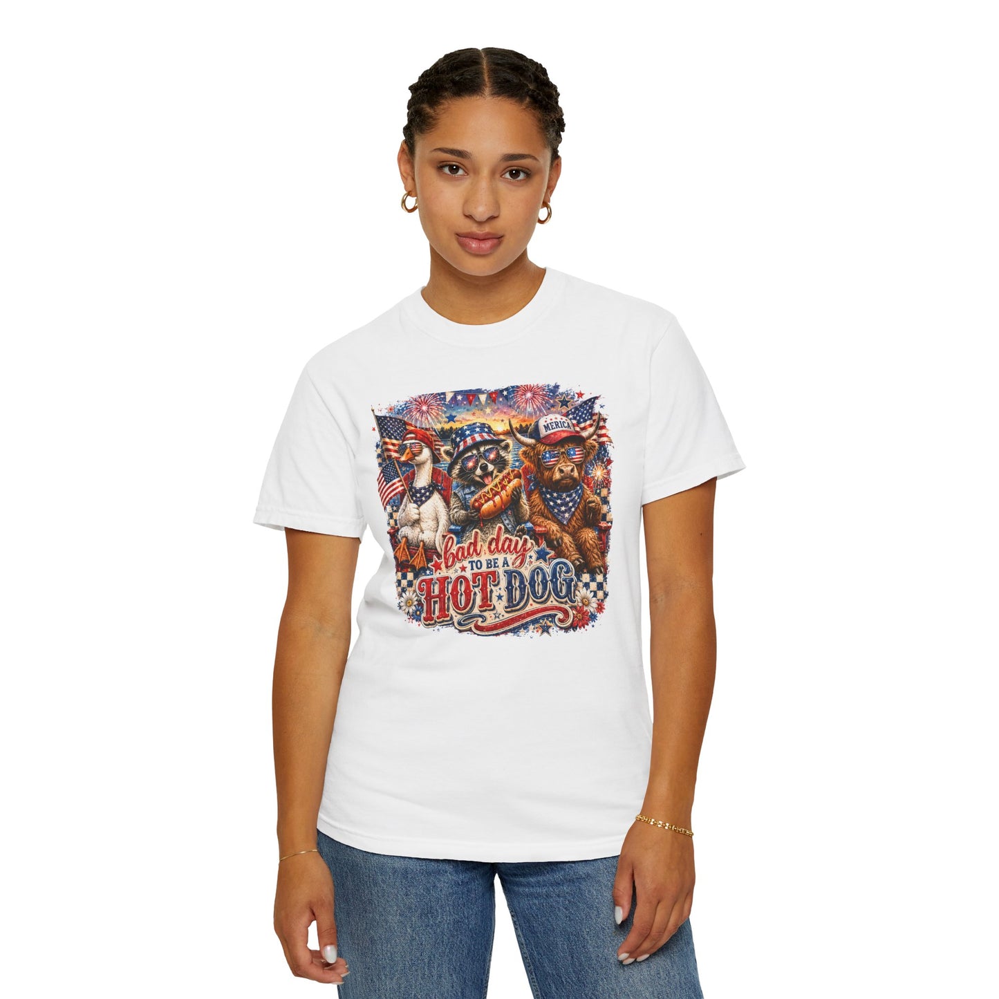 Patriotic 'Born to Be a Hot Dog' Graphic T-Shirt