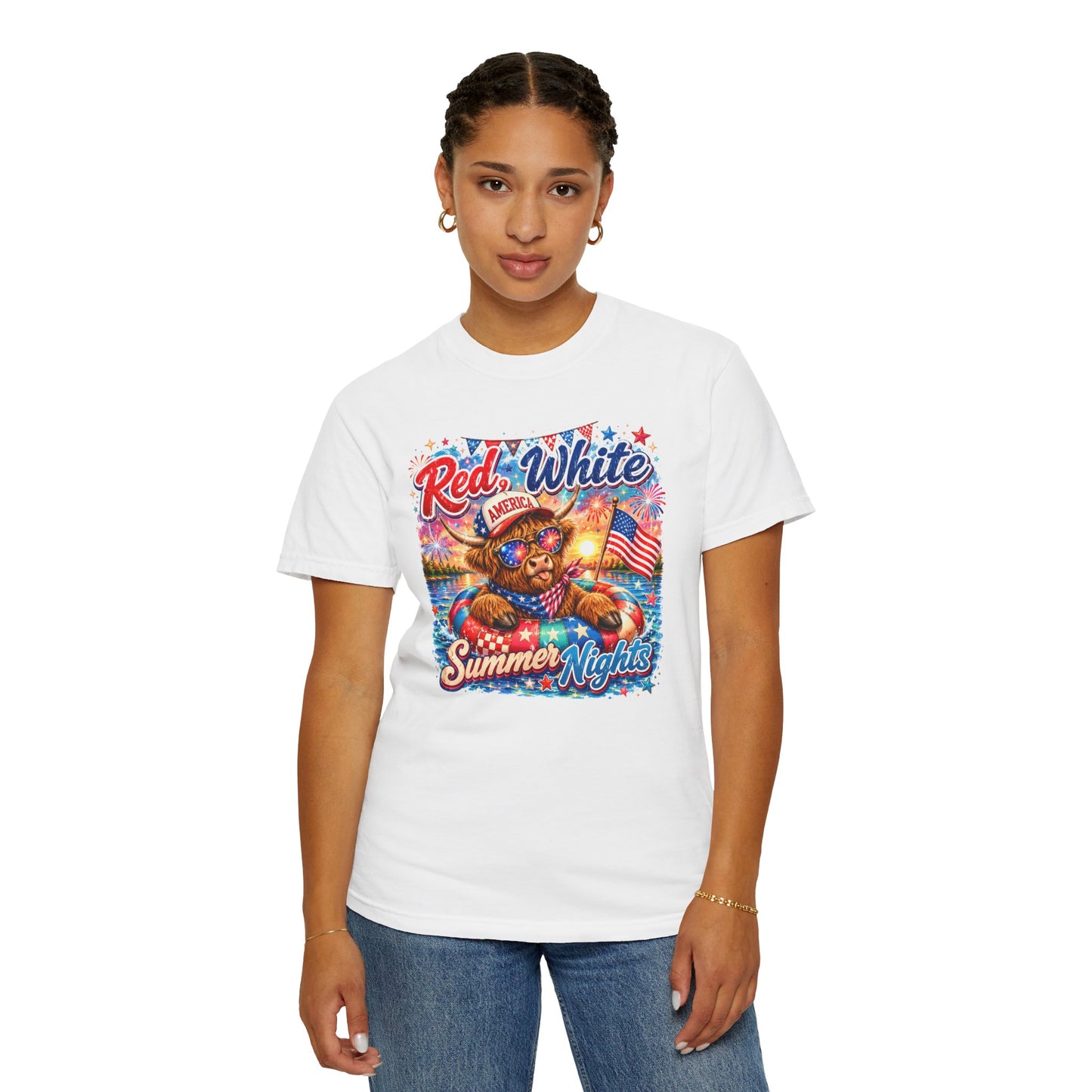 Red, White & Summer Nights T-Shirt — Patriotic Fourth of July Bear Graphic Tee
