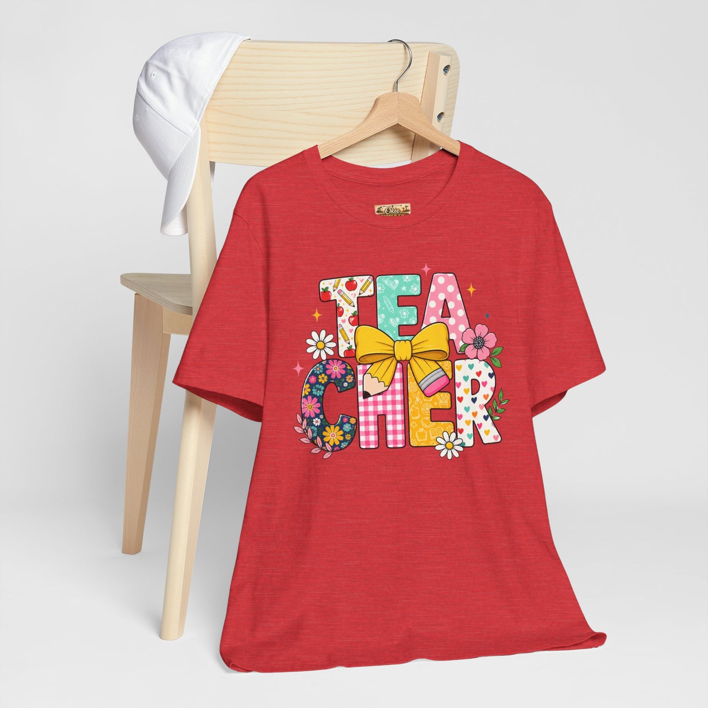 Teacher Floral Bow T-Shirt — Cute 'Teach er' Colorful School Shirt for Teachers