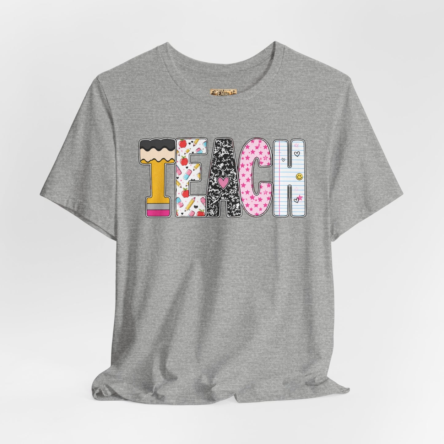 Teach Colorblock Graphic Tee – Cute Patterned Teacher T-Shirt