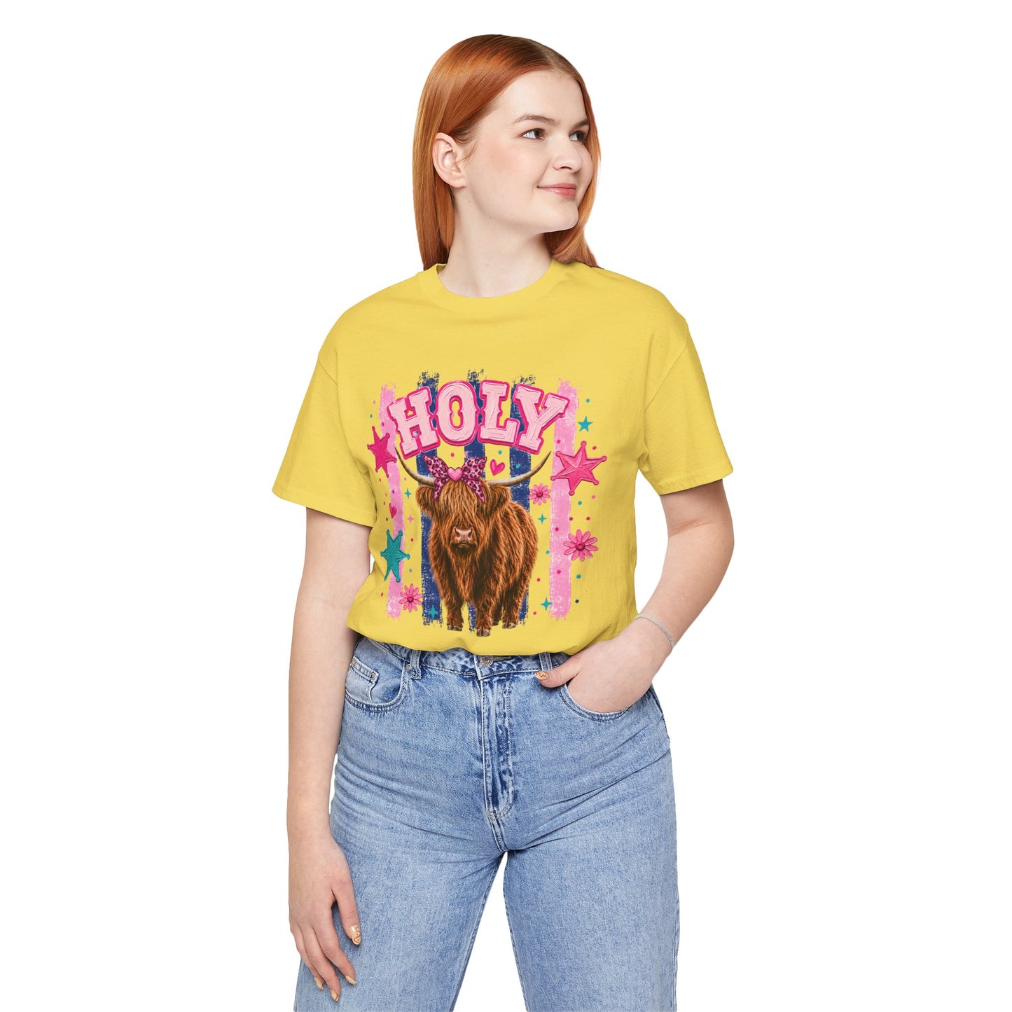 Holy Cow Highland Cow Graphic Tee — Cute Pastel Ranch Shirt