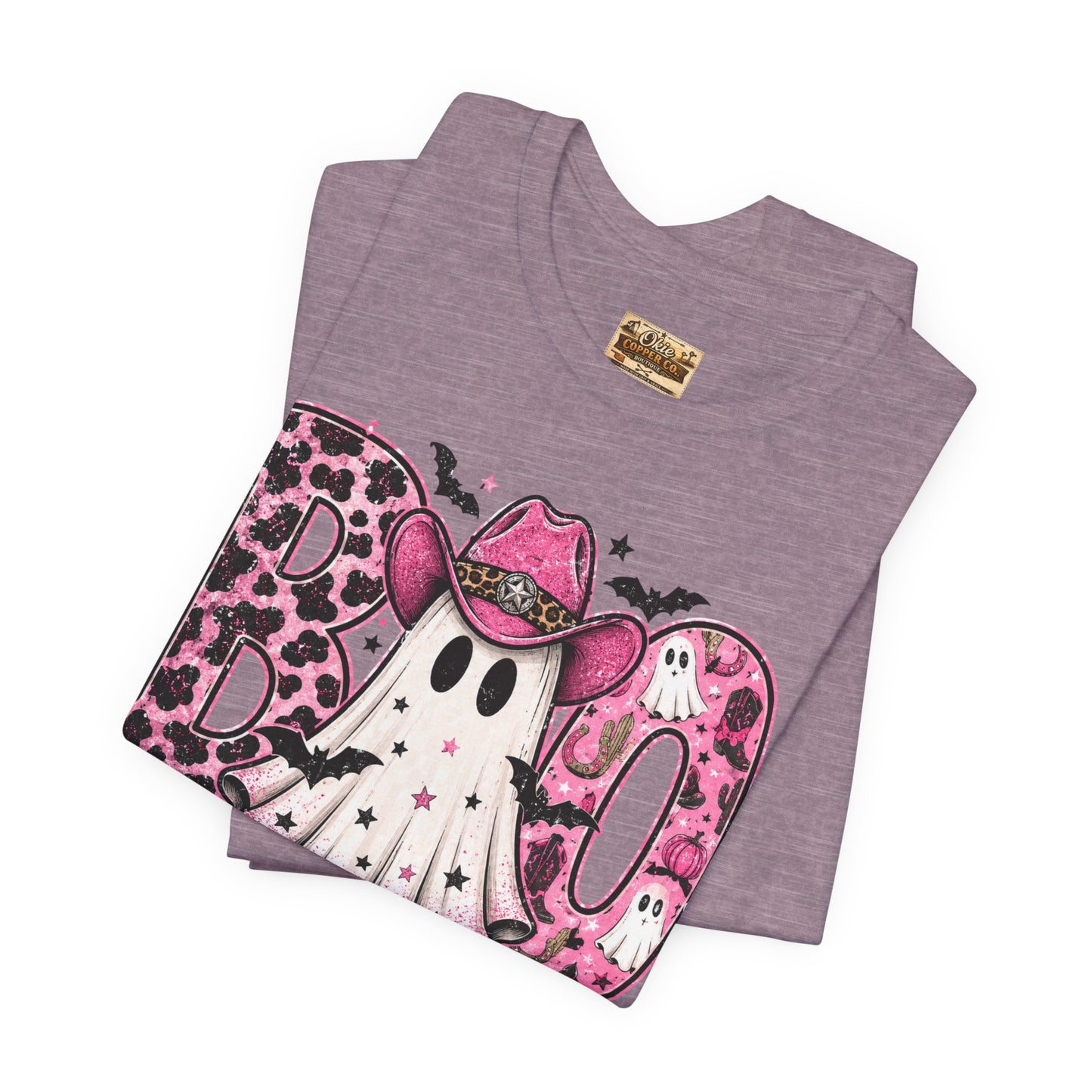 Boo Pink Leopard Ghost Tee — Cute Cowgirl Halloween T-Shirt