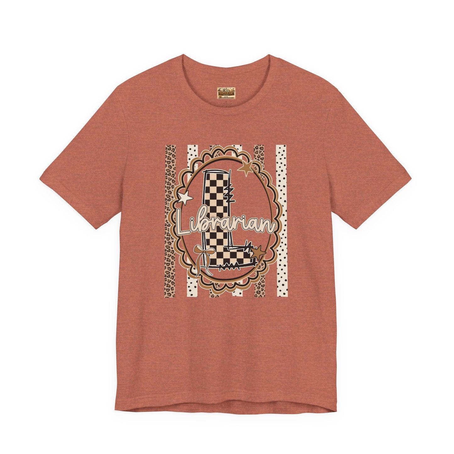 Librarian Checkerboard Letter L Tee — Vintage Booklover Graphic T-Shirt