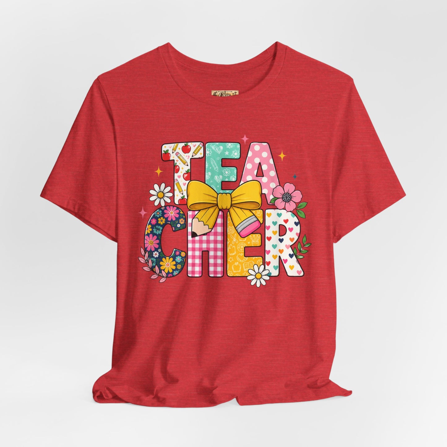 Teacher Floral Bow T-Shirt — Cute 'Teach er' Colorful School Shirt for Teachers