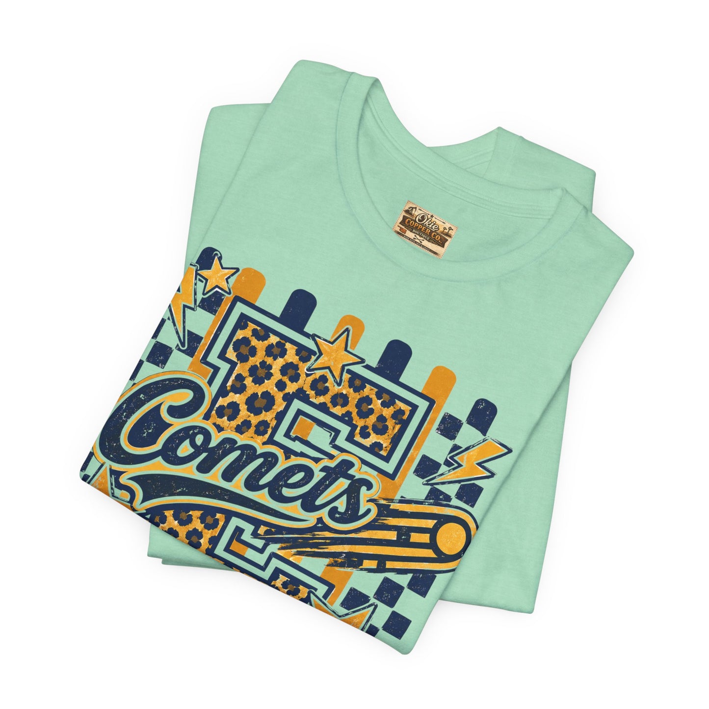Comets Epic Charter Baseball T-Shirt — Leopard Letter Sports Tee