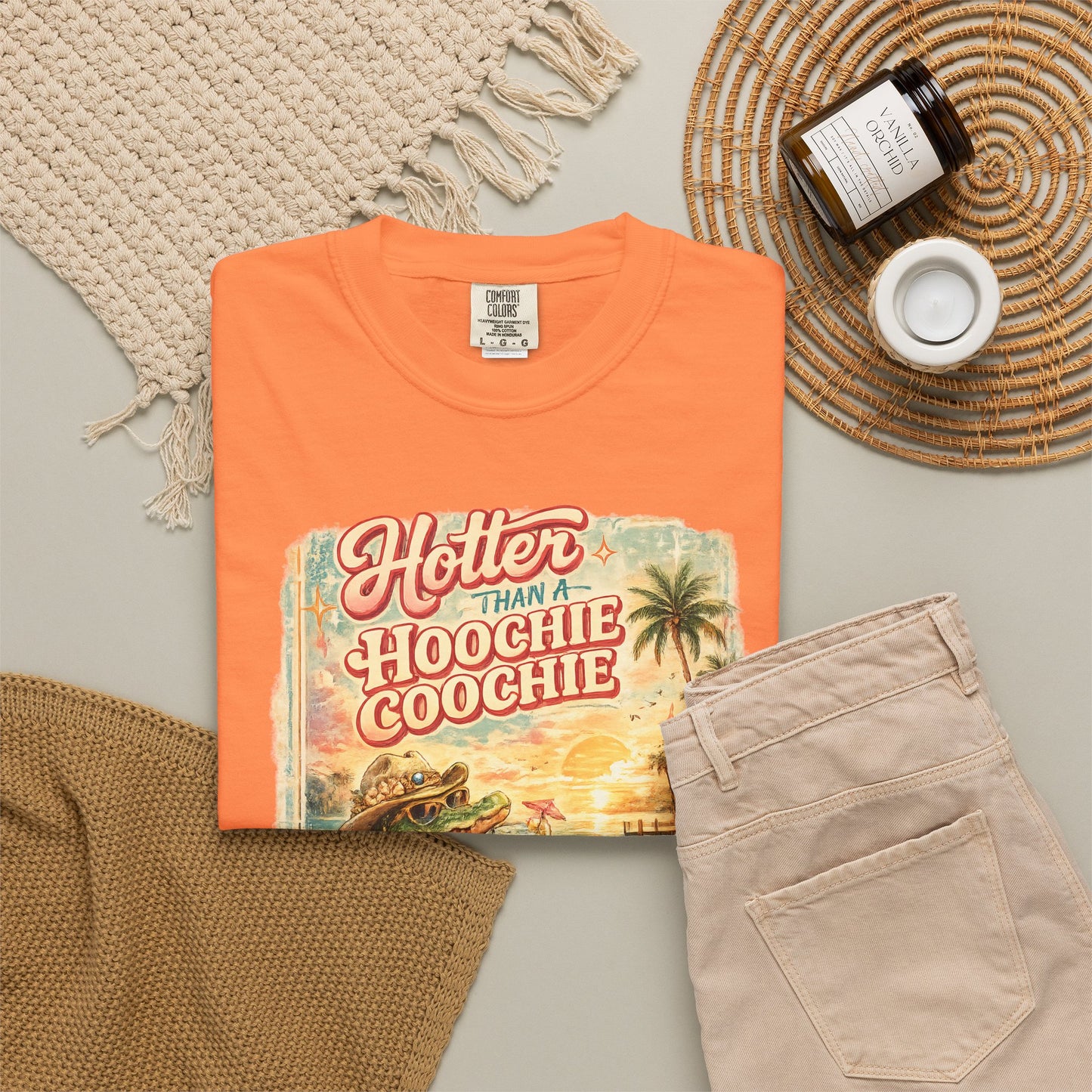 "Hotter Than a Hoochie Coochie" Retro Alligator Beach Graphic