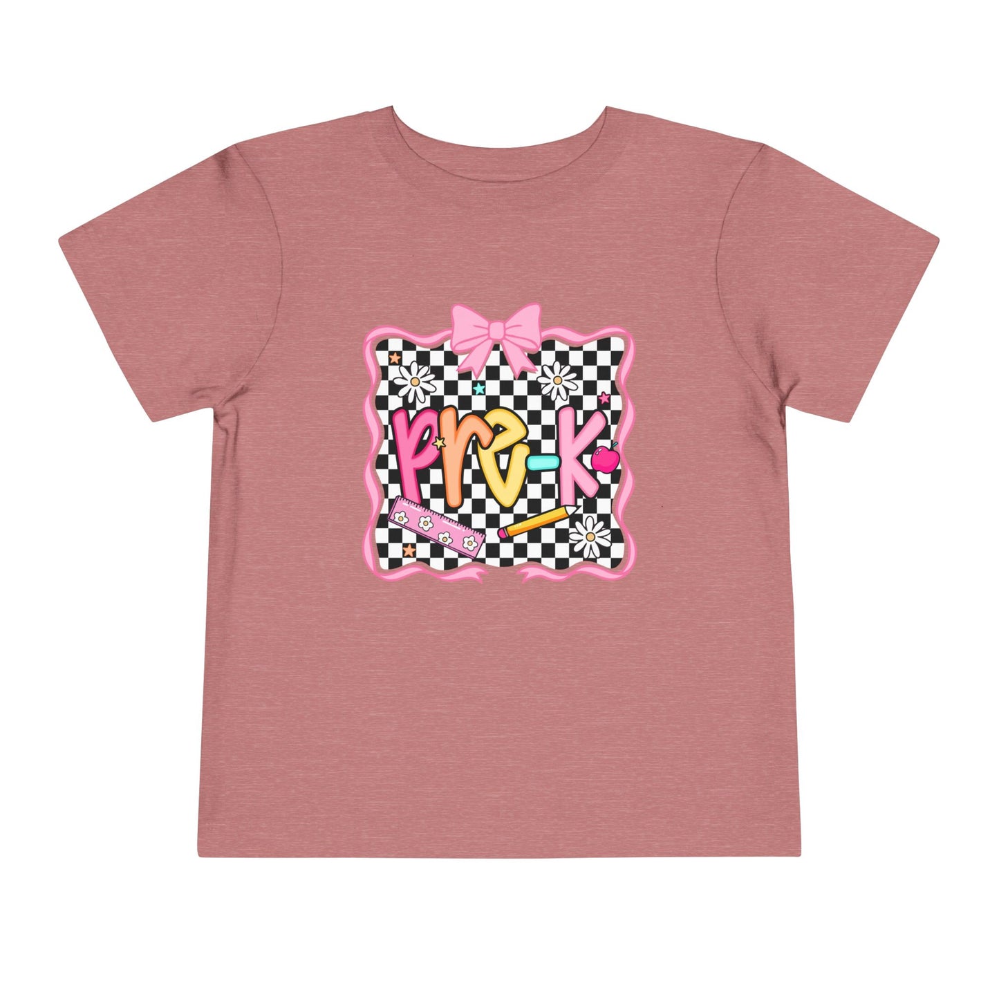 Toddler Tee — Colorful 'Pink' Checkerboard Graphic with Bow
