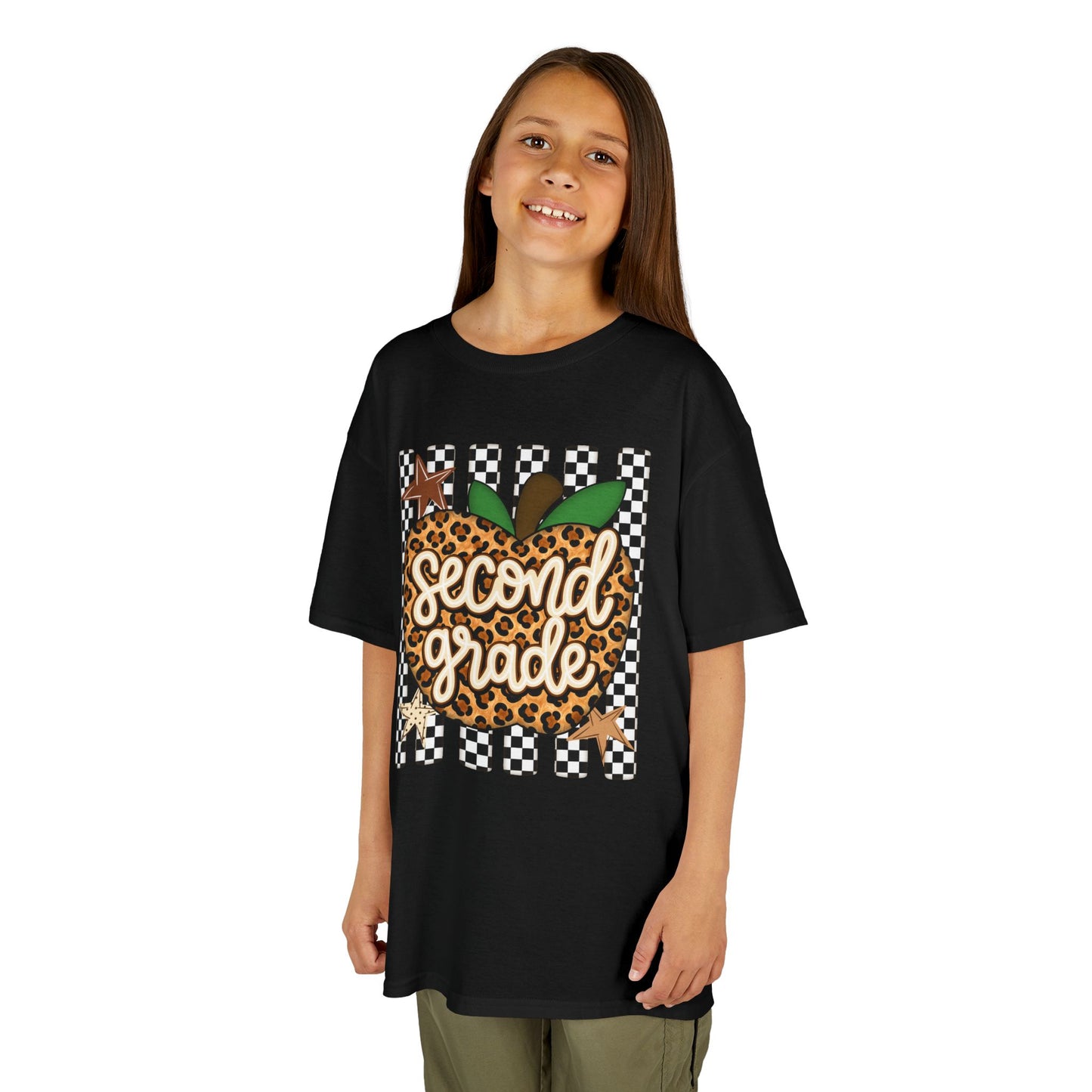 Second Grade Leopard Apple Kids T-Shirt — Back-to-School Teacher Appreciation Tee