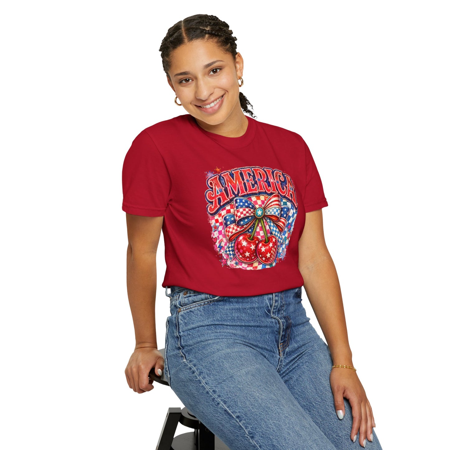 America Cherry Graphic T-Shirt — Patriotic 4th of July Tee