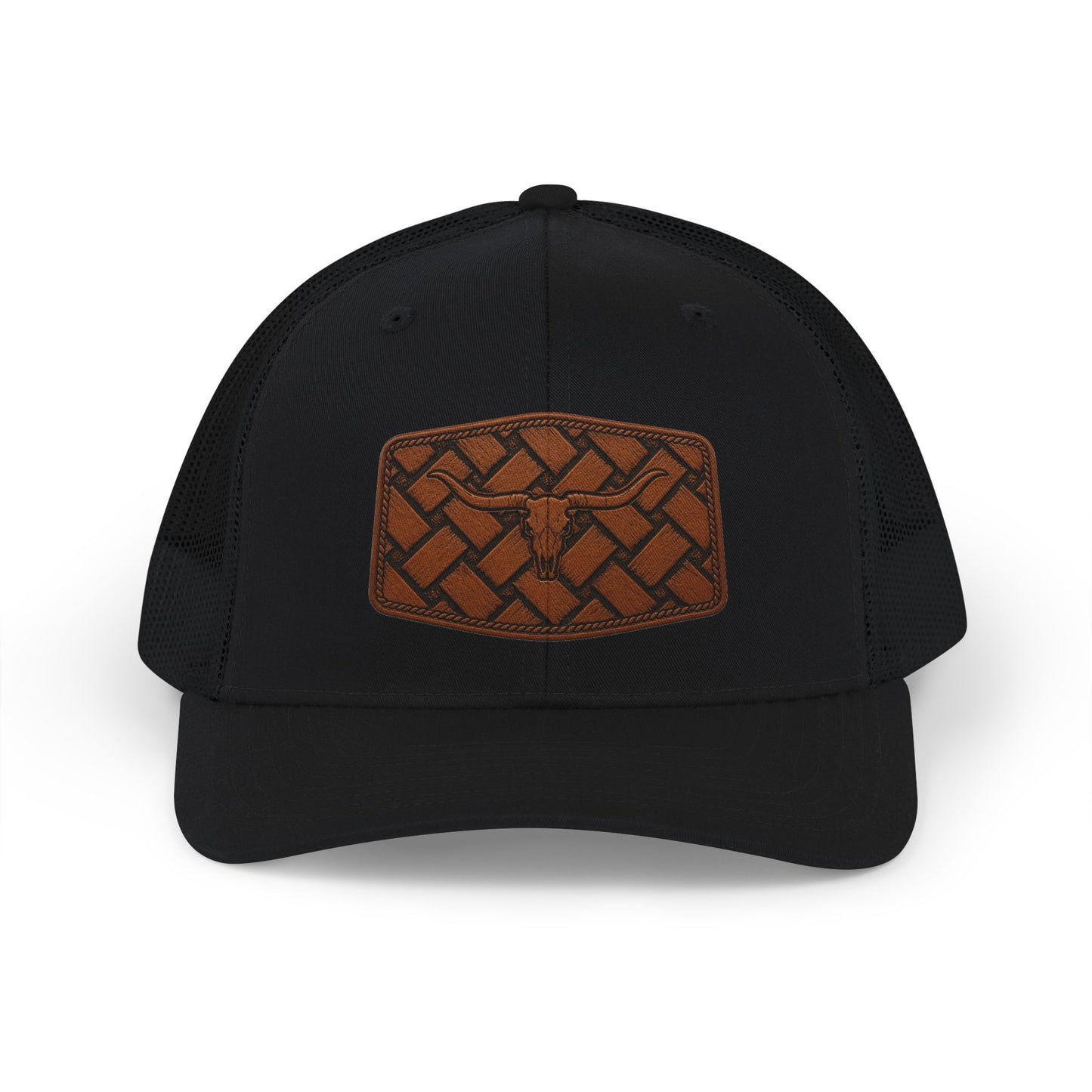 Brown Woven Leather Patch Trucker Cap
