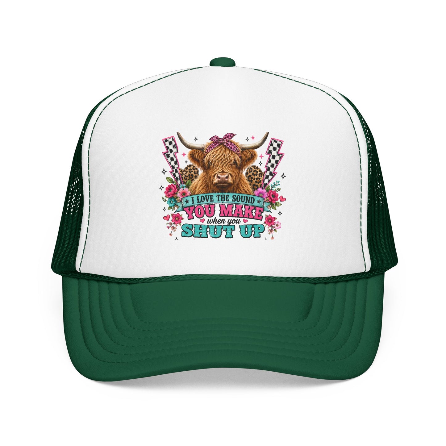 Cow Skull Trucker Hat – “I Love the Sound You Make When You Shut Up” Floral Western Cap