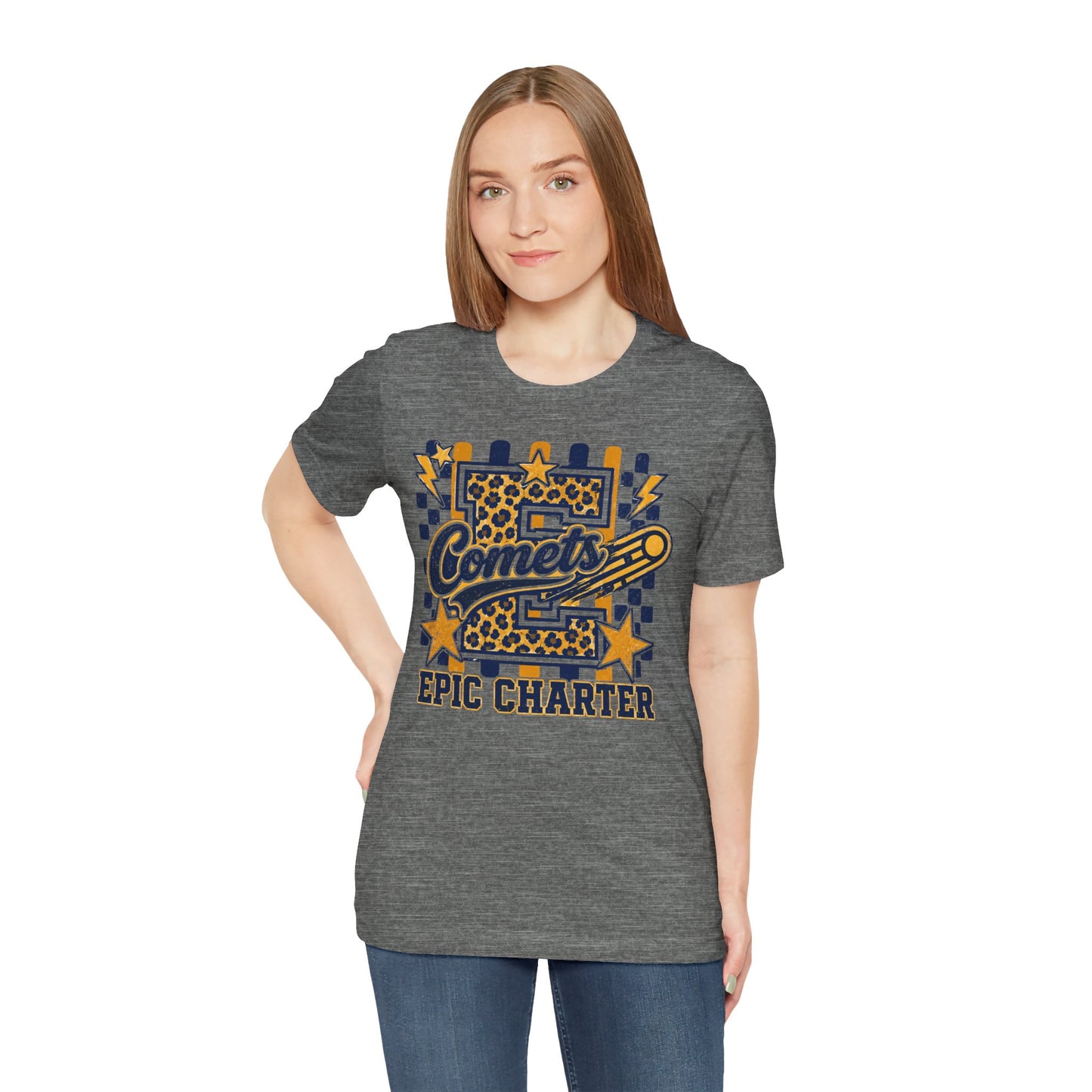 Comets Epic Charter Baseball T-Shirt — Leopard Letter Sports Tee