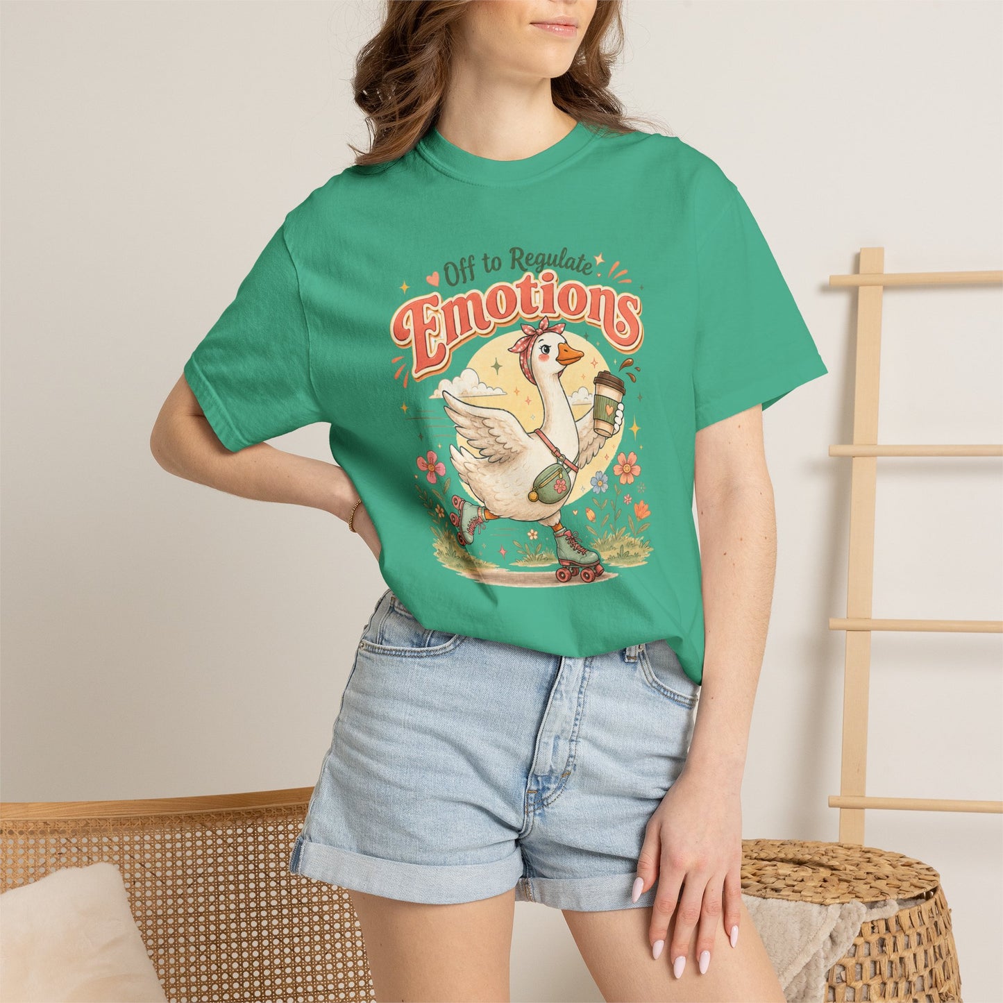 Emotions Duck Graphic T-Shirt — "Off to Regulate" Vintage Coffee Tee