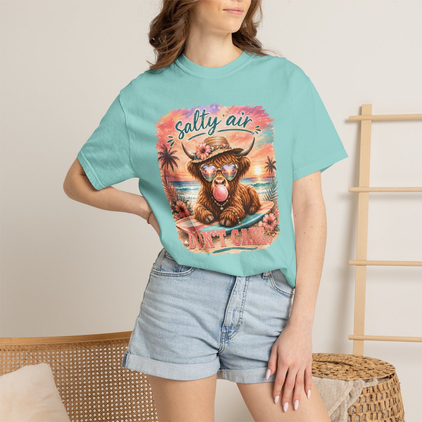 Salty Air "Don't Care" Beach Cow Graphic T-Shirt