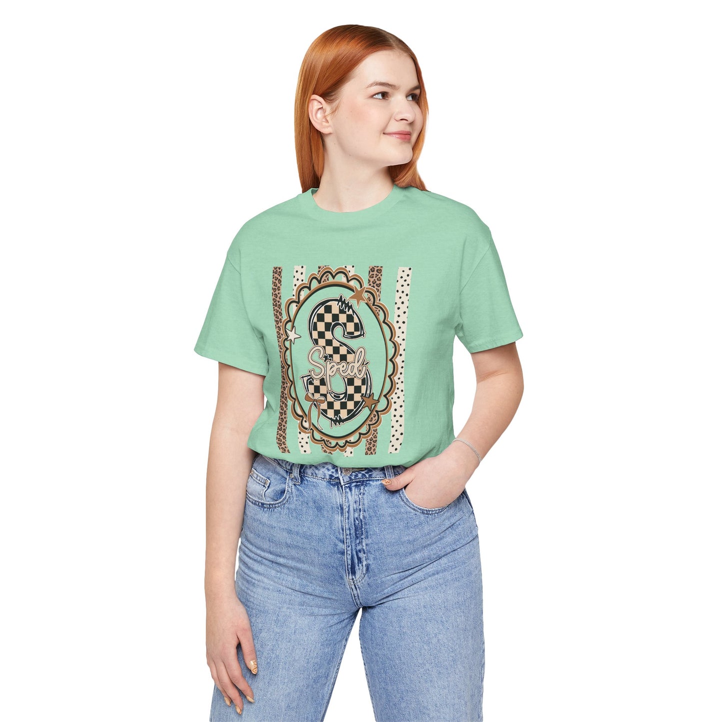 Sped S Monogram Tee — Checkerboard Leopard Graphic T-Shirt