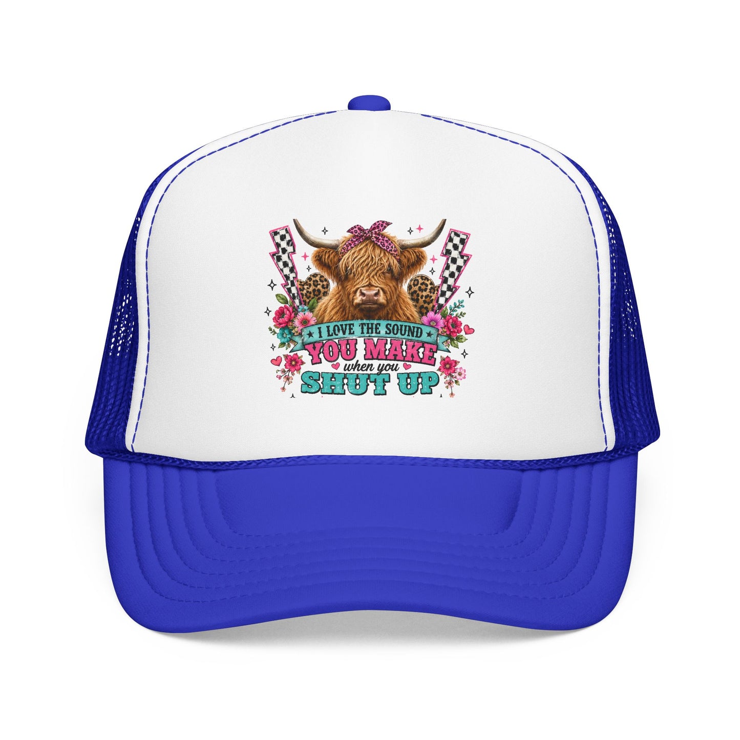 Cow Skull Trucker Hat – “I Love the Sound You Make When You Shut Up” Floral Western Cap