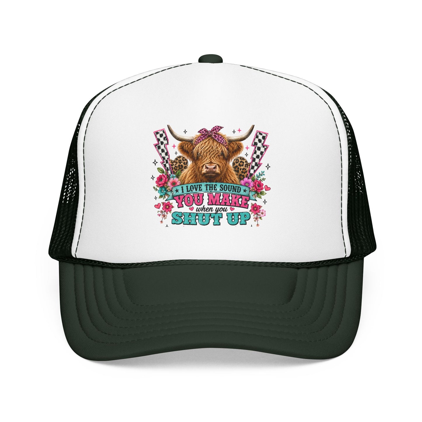Cow Skull Trucker Hat – “I Love the Sound You Make When You Shut Up” Floral Western Cap