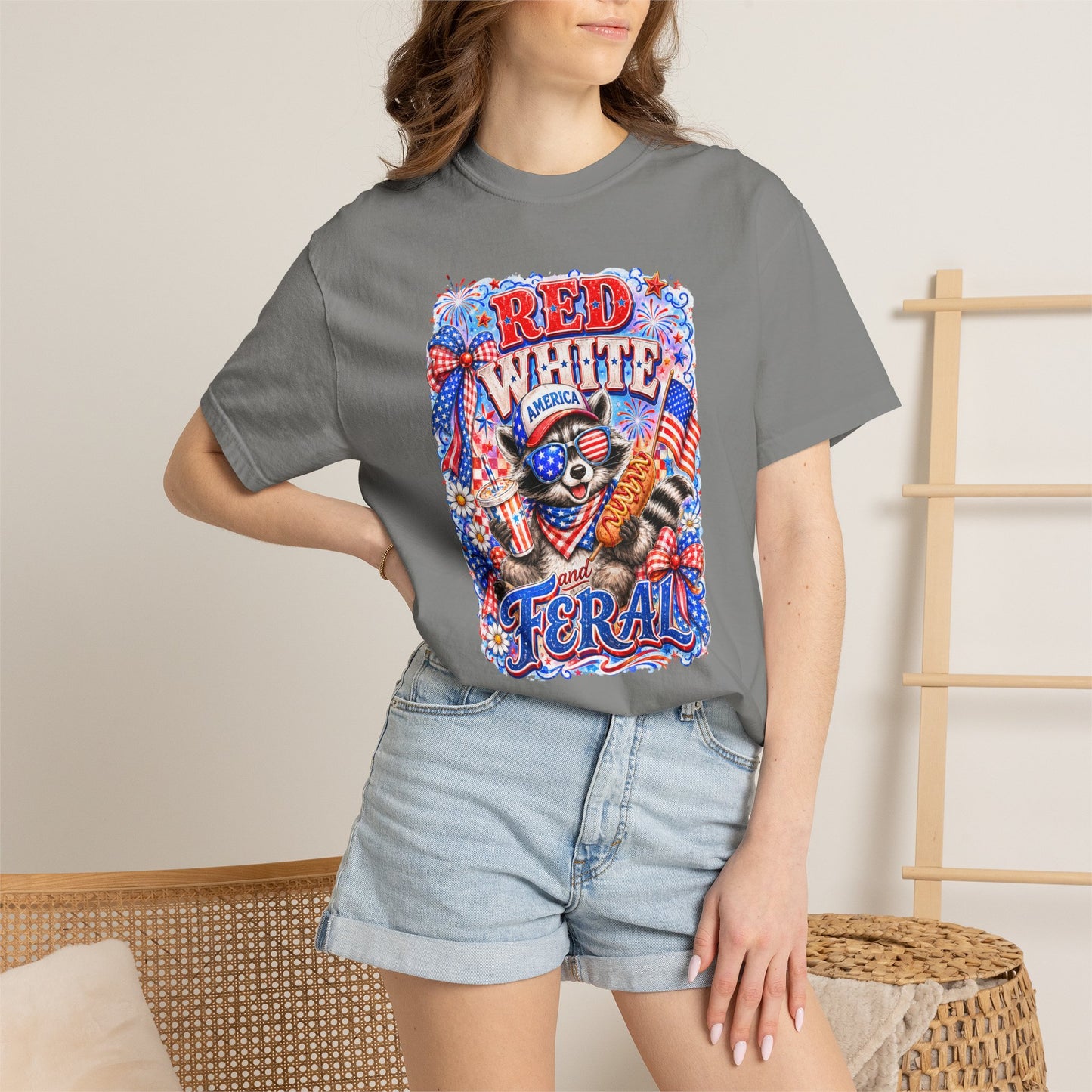 Patriotic "Red White Feral" Graphic T-Shirt