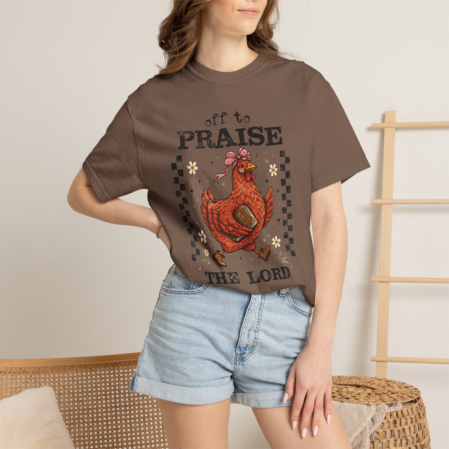 Praise the Lord Chicken T-Shirt — 'Off to Praise the Lord' Vintage Farmhouse Tee