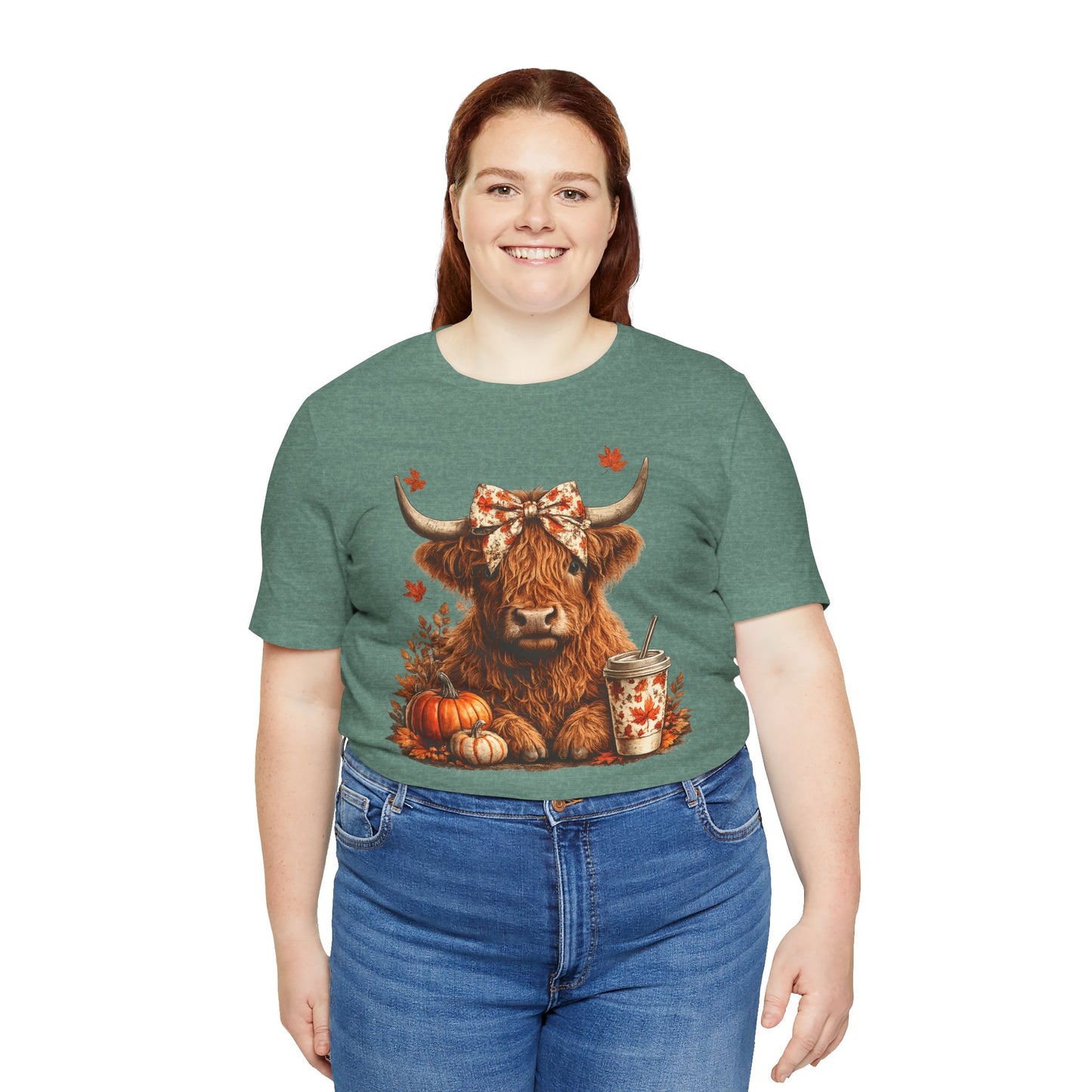 Autumn Highland Cow Tee — Fall Pumpkin Latte Graphic T-Shirt