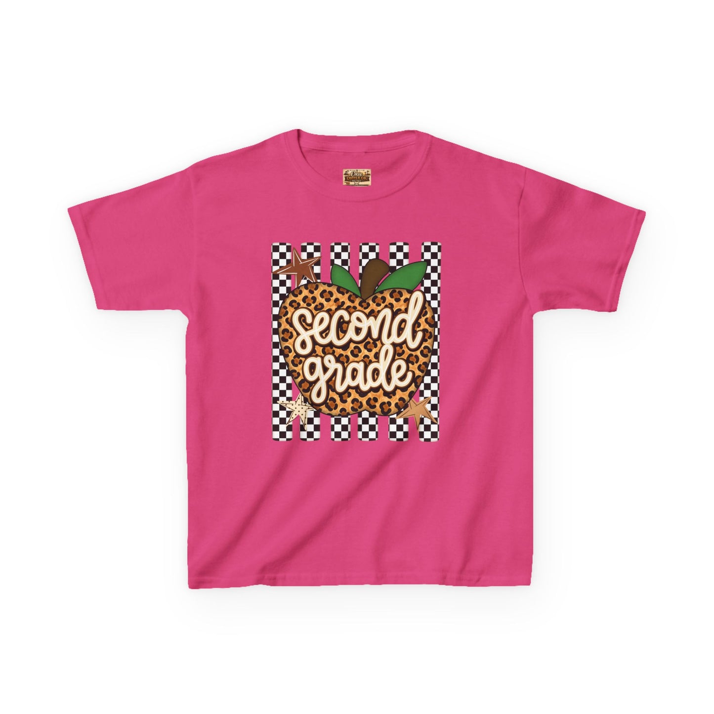 Second Grade Leopard Apple Kids T-Shirt — Back-to-School Teacher Appreciation Tee