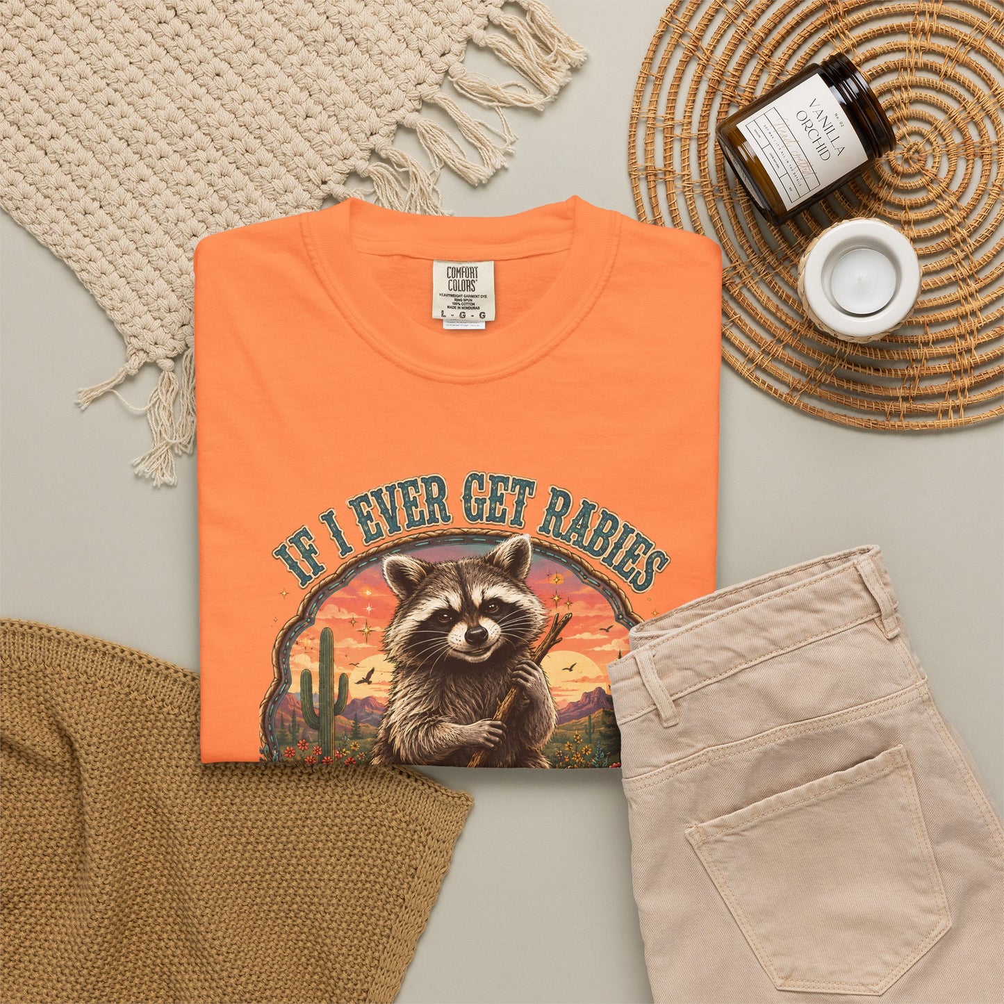 Raccoon Sunset T‑Shirt — “If I Ever Get Riches You’re High On My Bitin’ List” Funny Retro Graphic Tee