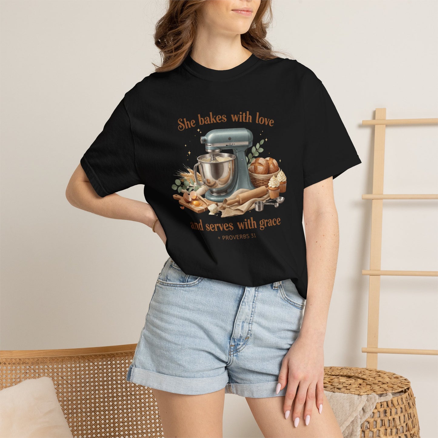 Baker’s Grace T-Shirt – "She bakes with love and serves with grace" Kitchen Tee