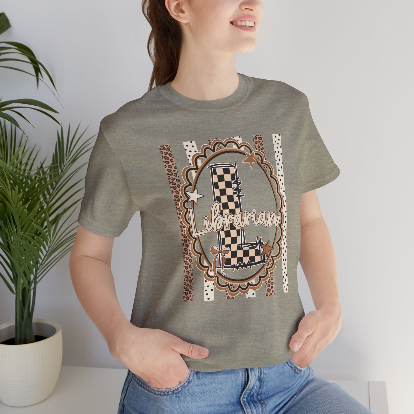 Librarian Checkerboard Letter L Tee — Vintage Booklover Graphic T-Shirt