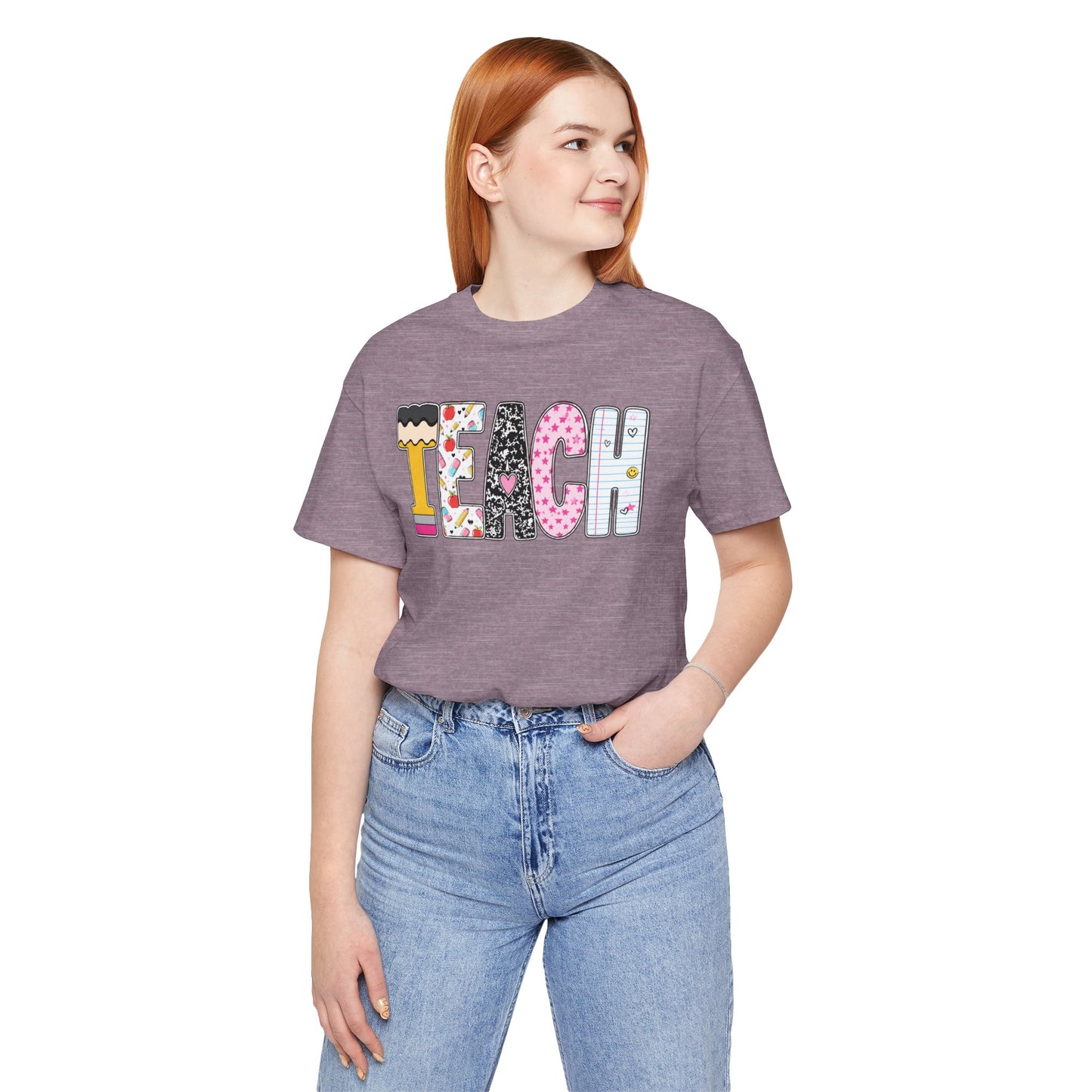 Teach Colorblock Graphic Tee – Cute Patterned Teacher T-Shirt