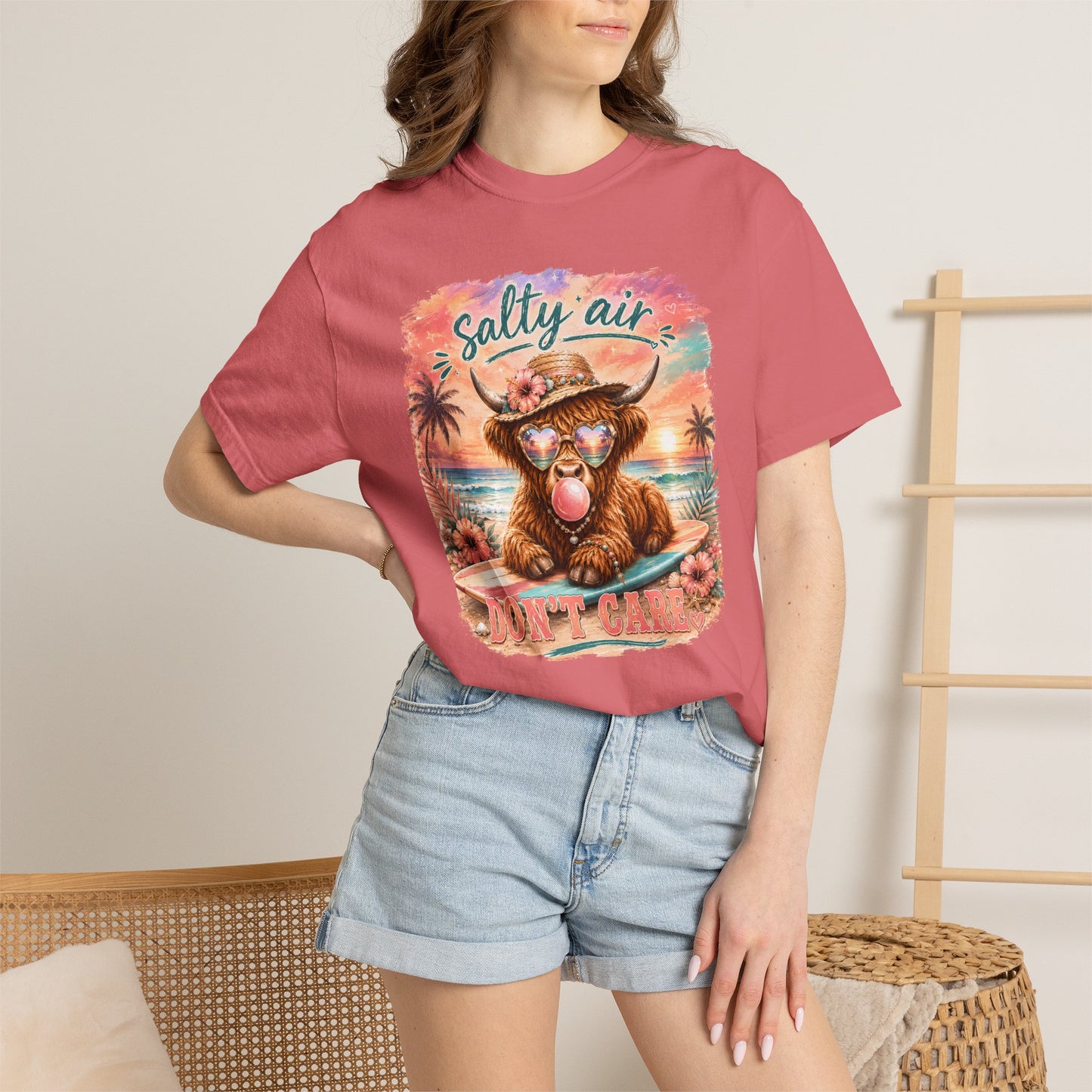 Salty Air "Don't Care" Beach Cow Graphic T-Shirt