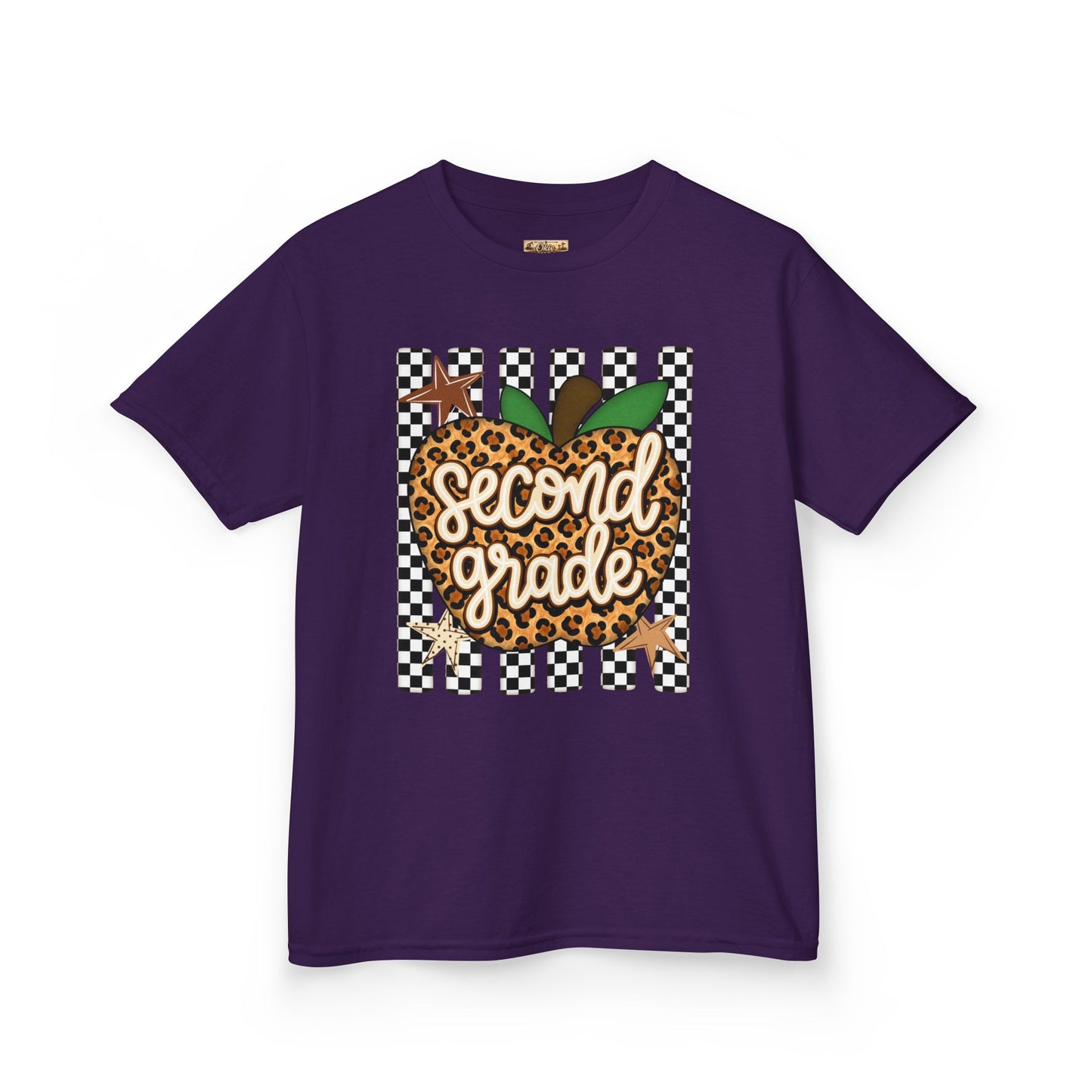 Second Grade Leopard Apple Kids T-Shirt — Back-to-School Teacher Appreciation Tee