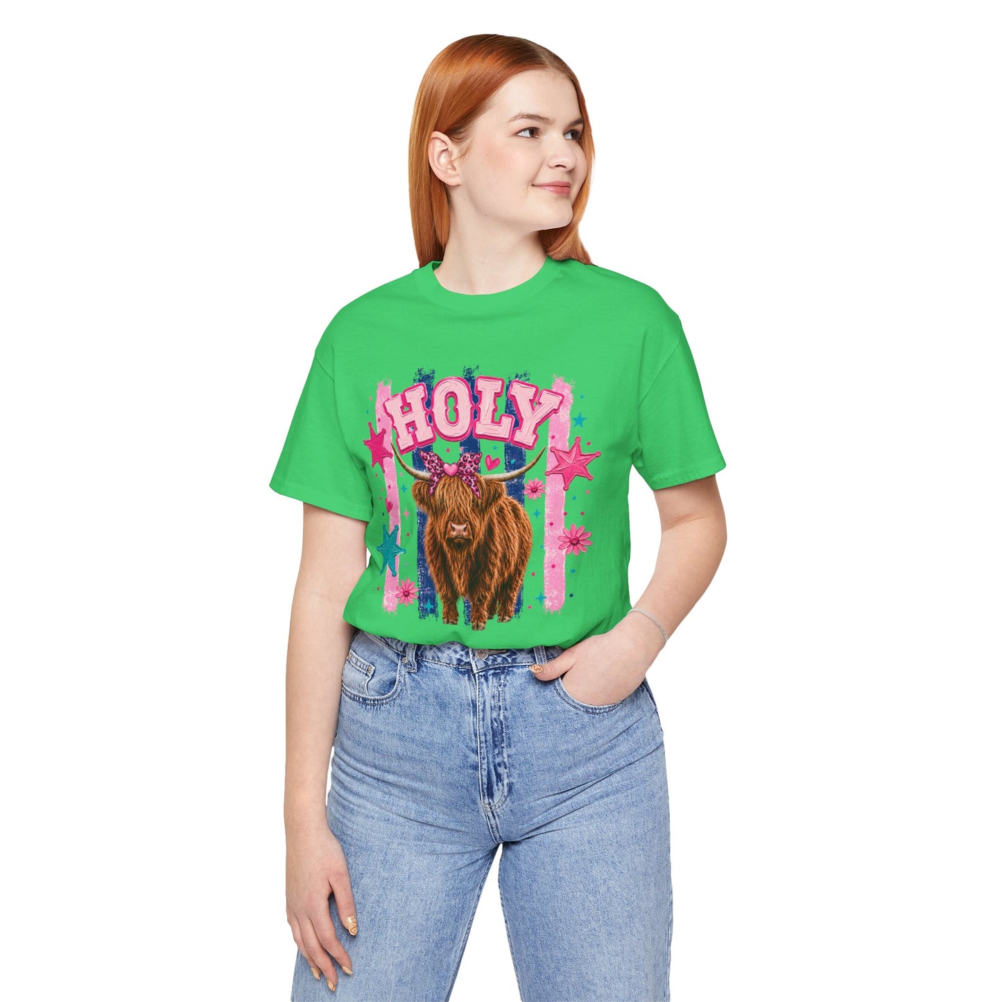 Holy Cow Highland Cow Graphic Tee — Cute Pastel Ranch Shirt
