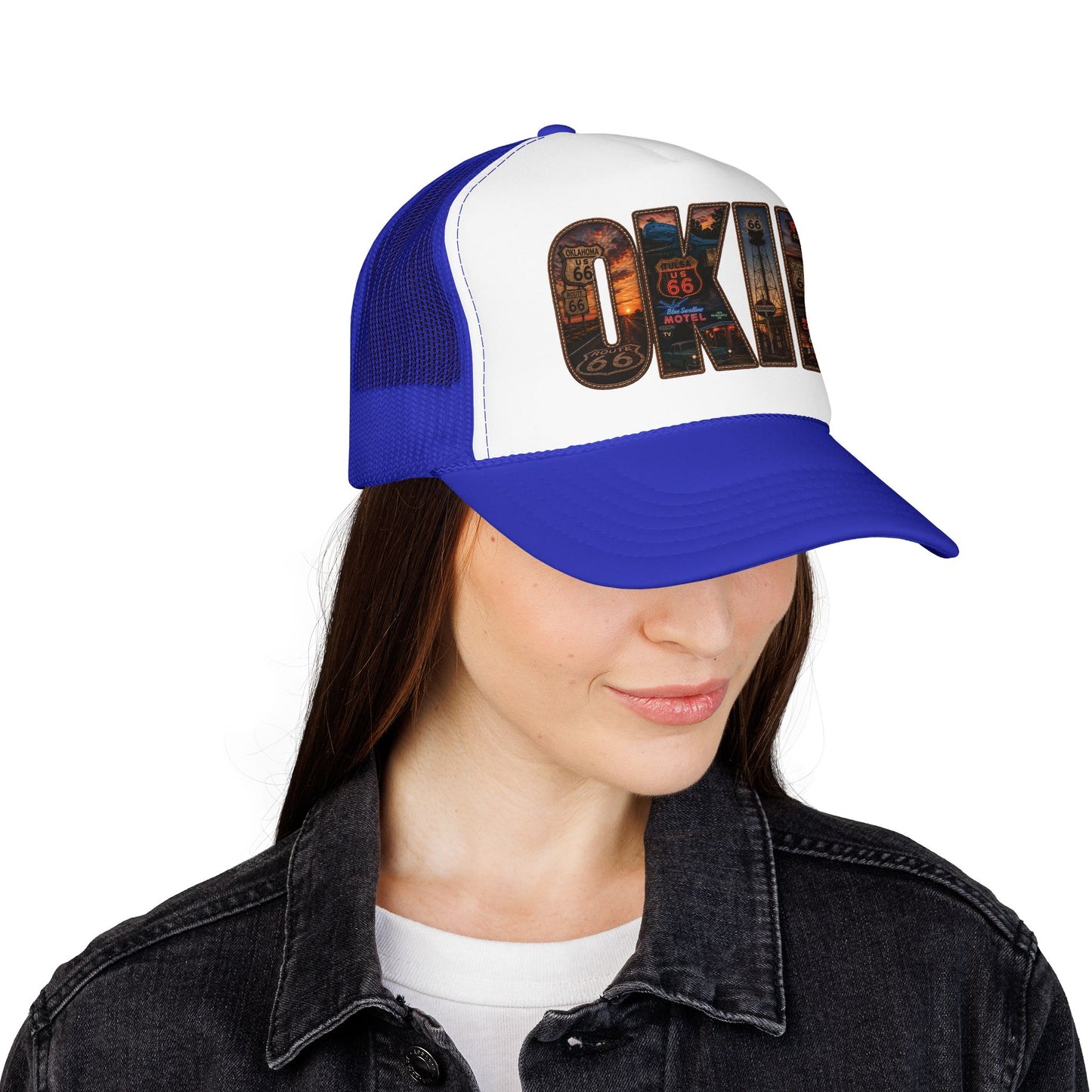 Route 66 Trucker Hat — Vintage 'ONE' Road Sign Graphic Foam Cap
