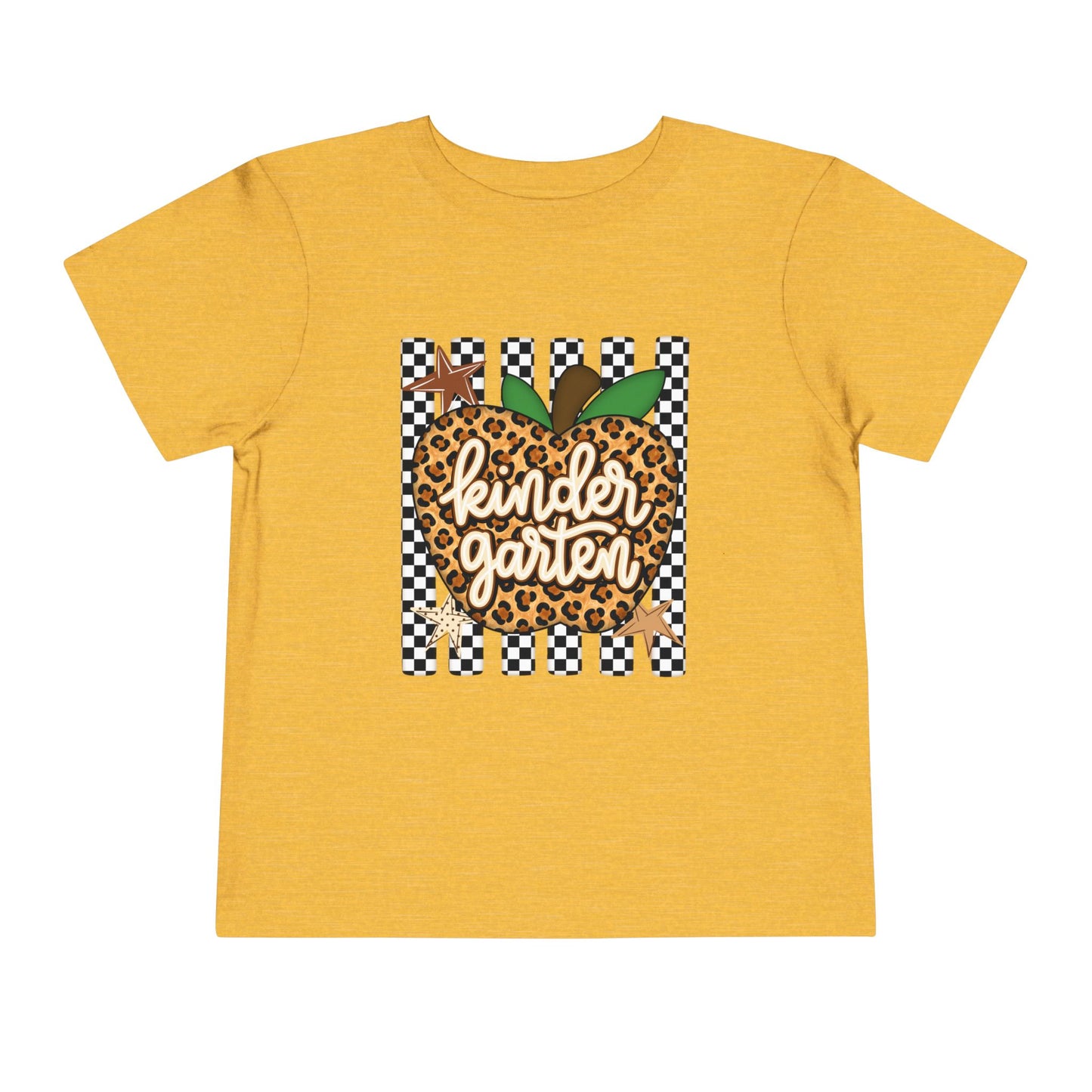 Kindergarten Leopard Apple Toddler Tee — Back-to-School Cute Checkered Shirt