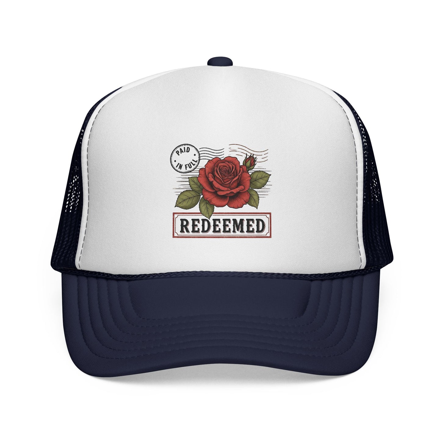 Redeemed Rose Trucker Cap - Vintage Floral Faith Hat