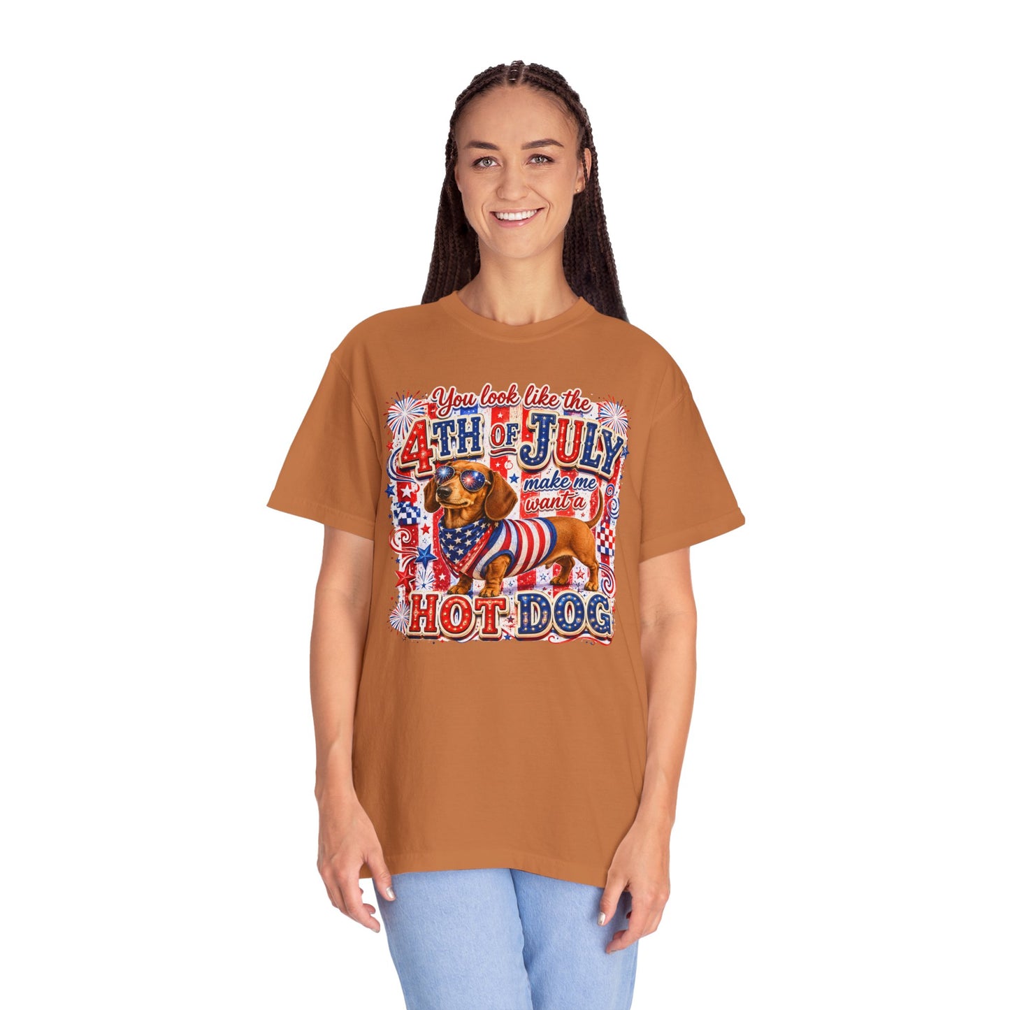 4th of July Hot Dog Dachshund T-Shirt – Patriotic Funny BBQ Tee