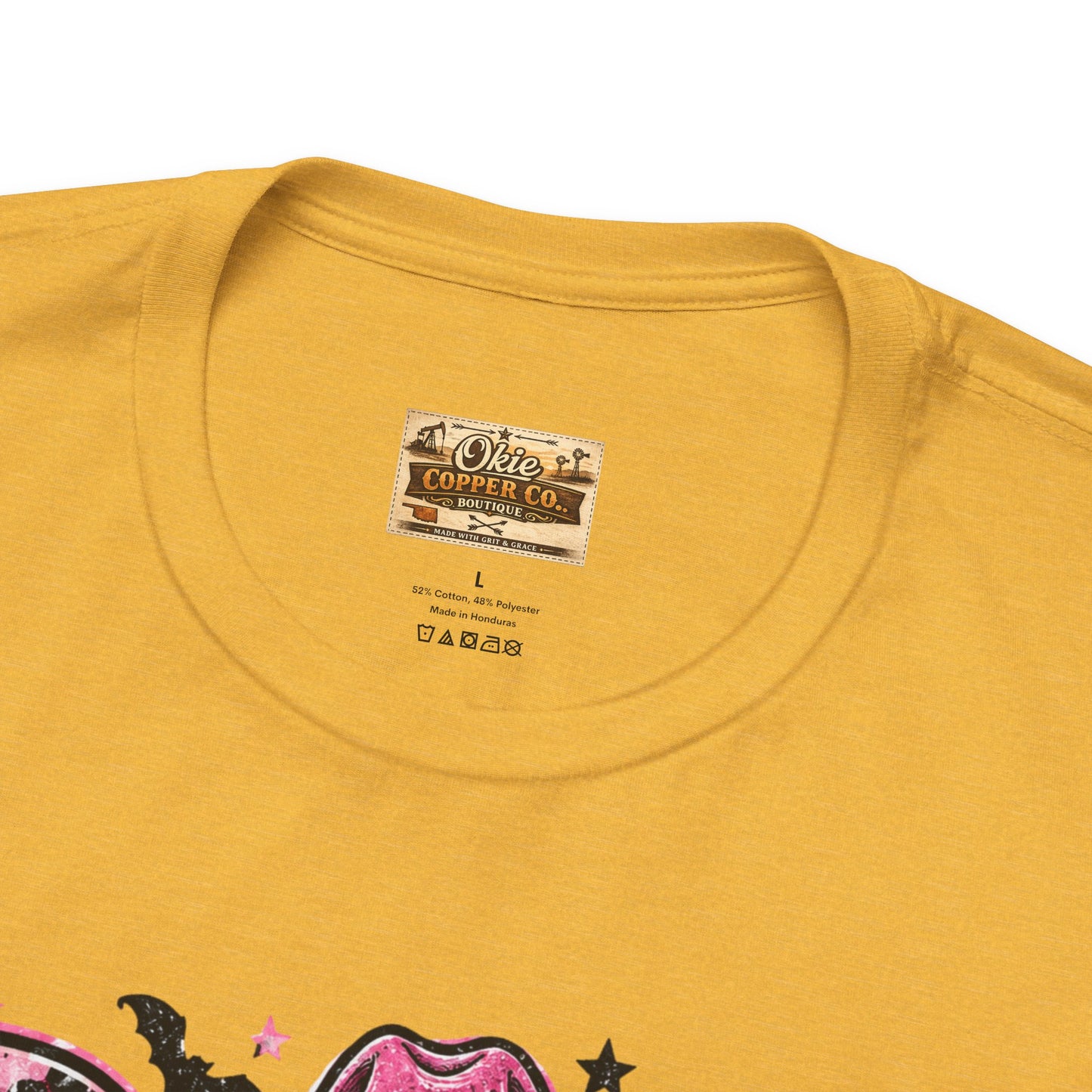 Boo Pink Leopard Ghost Tee — Cute Cowgirl Halloween T-Shirt