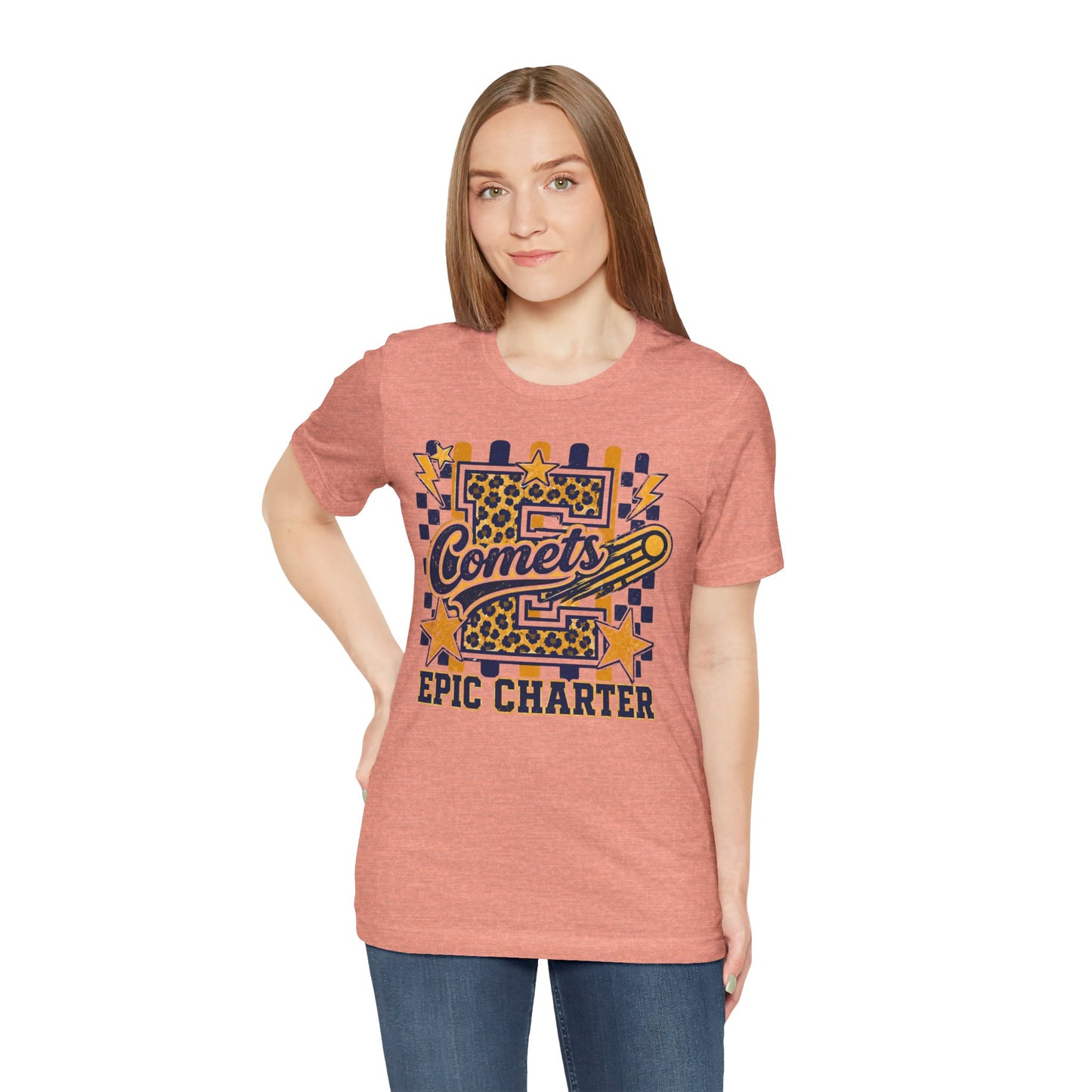 Comets Epic Charter Baseball T-Shirt — Leopard Letter Sports Tee