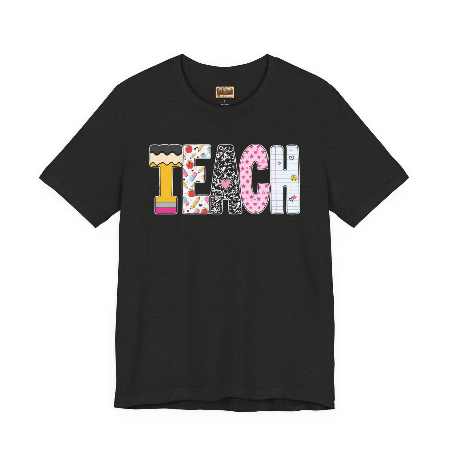 Teach Colorblock Graphic Tee – Cute Patterned Teacher T-Shirt