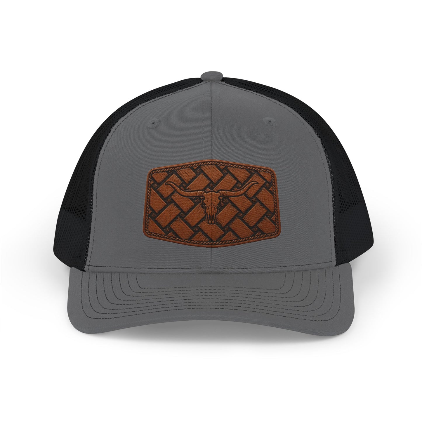 Brown Woven Leather Patch Trucker Cap