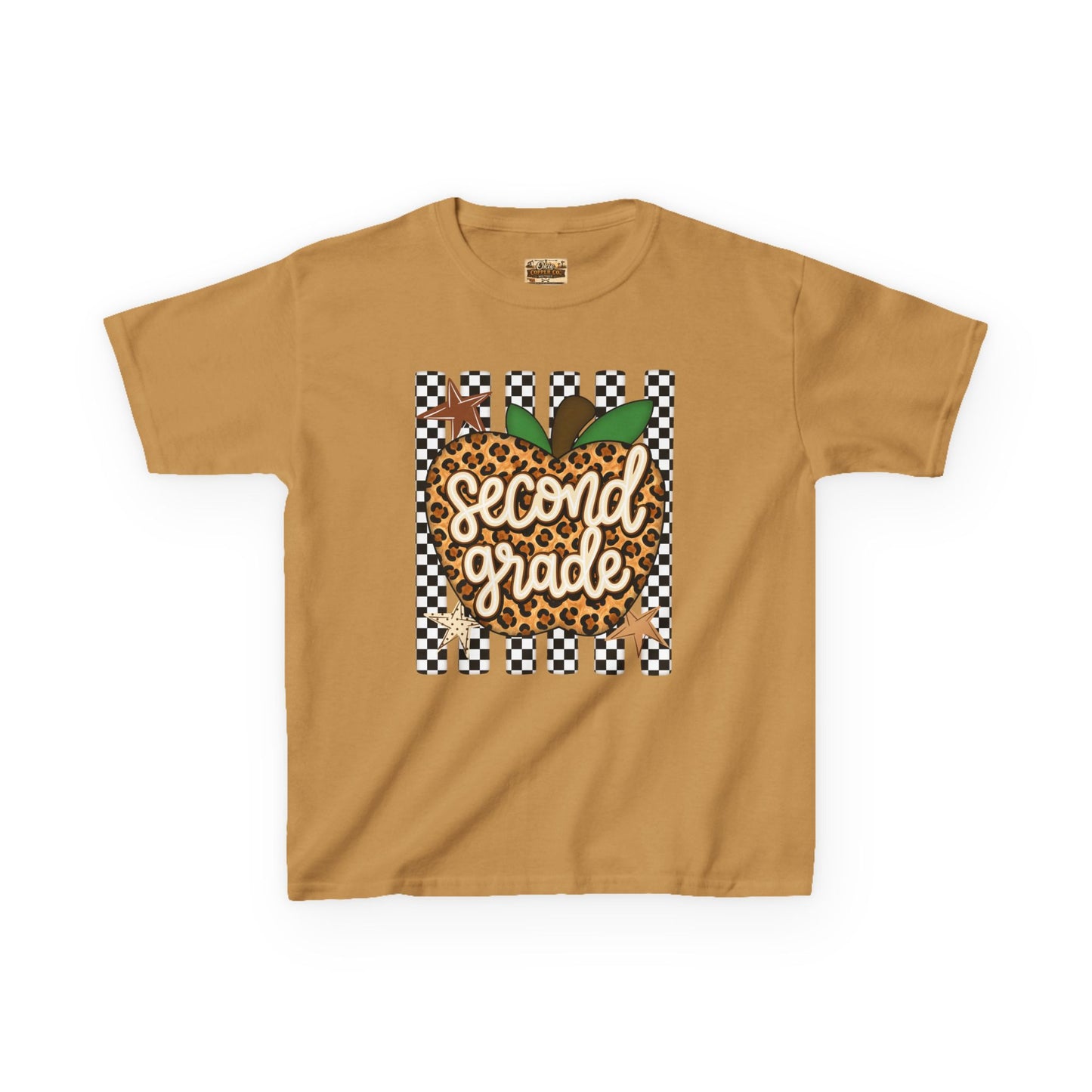 Second Grade Leopard Apple Kids T-Shirt — Back-to-School Teacher Appreciation Tee